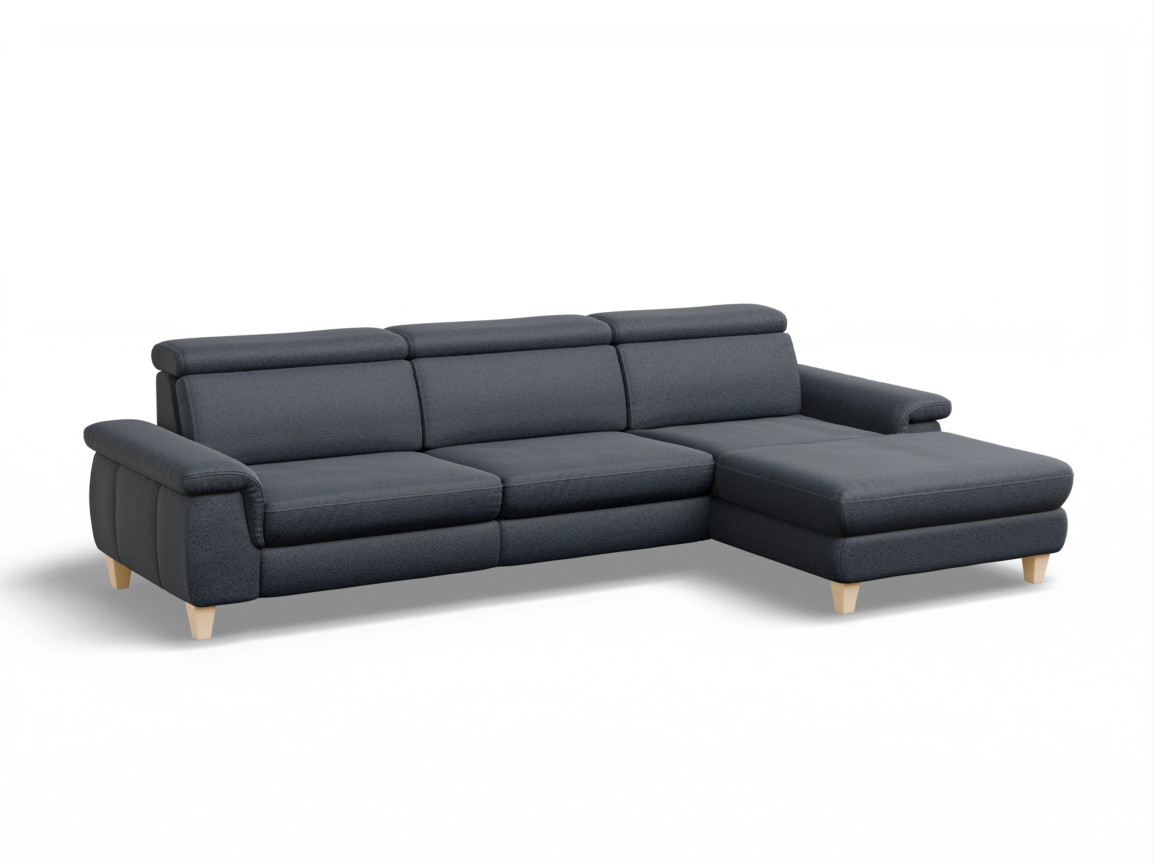 Ansicht des Produktes München Ecksofa rechts Abschluss offen in Stoff Blau