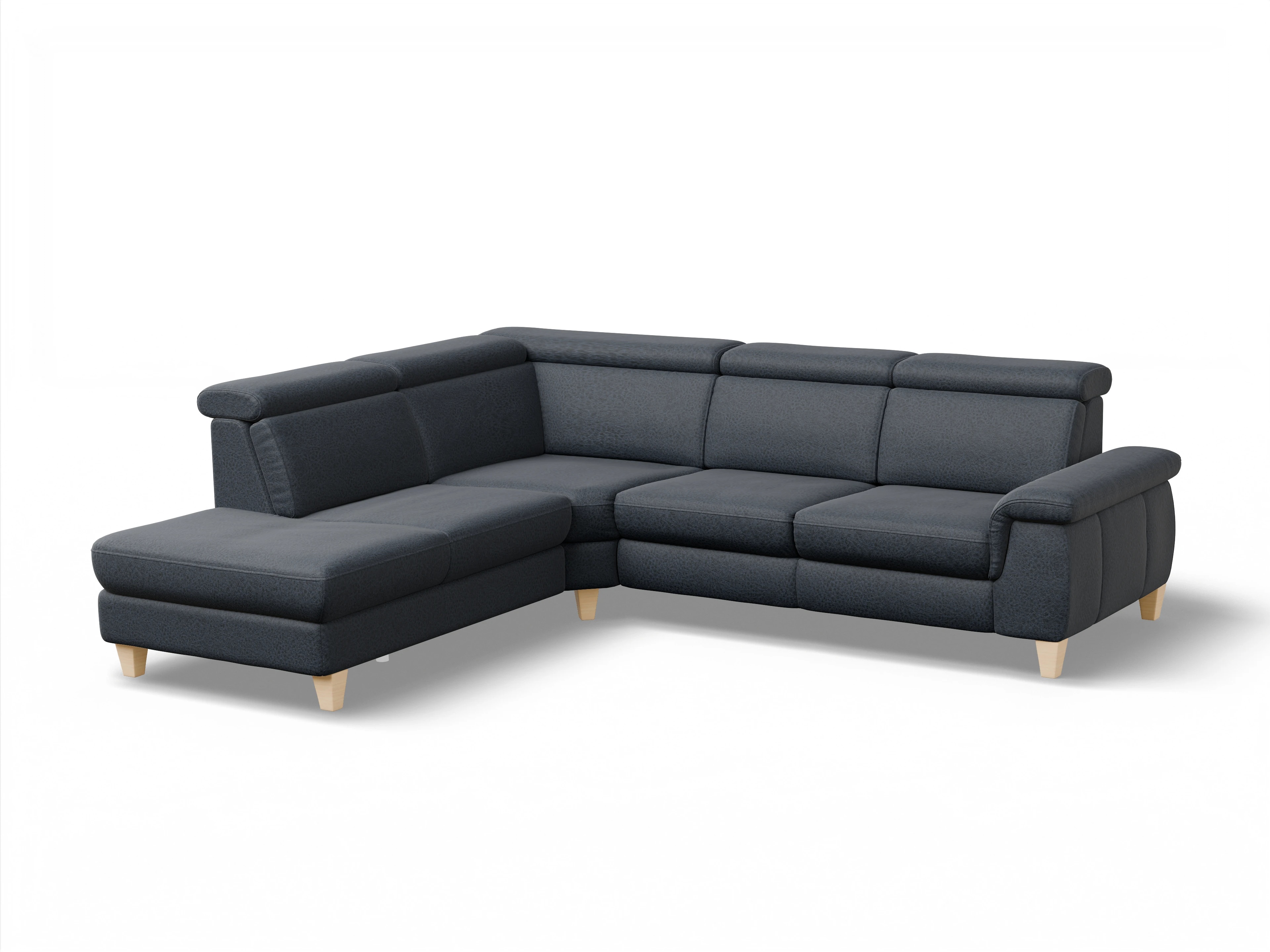 Ansicht des Produktes München Ecksofa links Abschluss offen in Stoff Blau