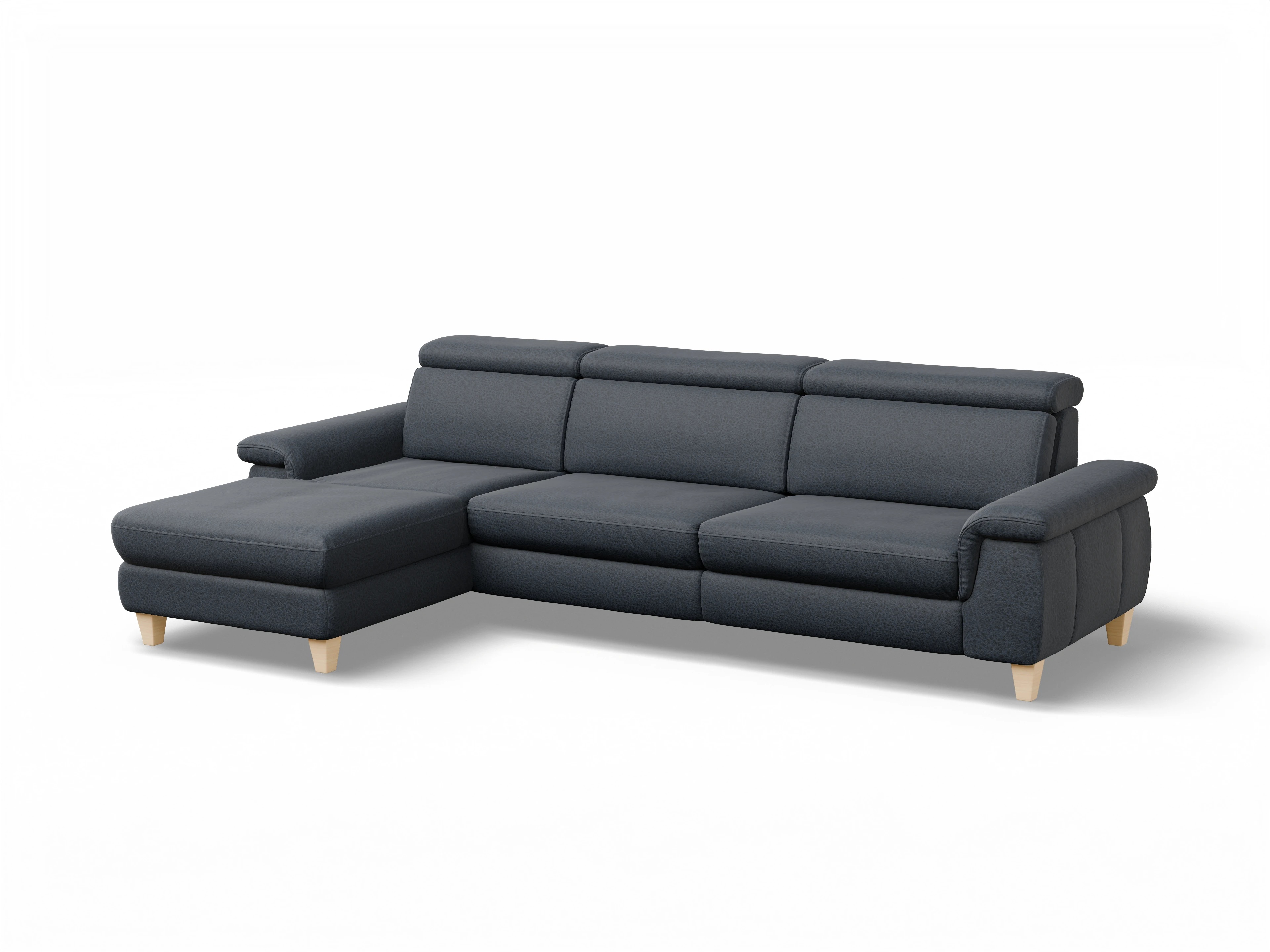 Ansicht des Produktes München Ecksofa links Abschluss offen in Stoff Blau