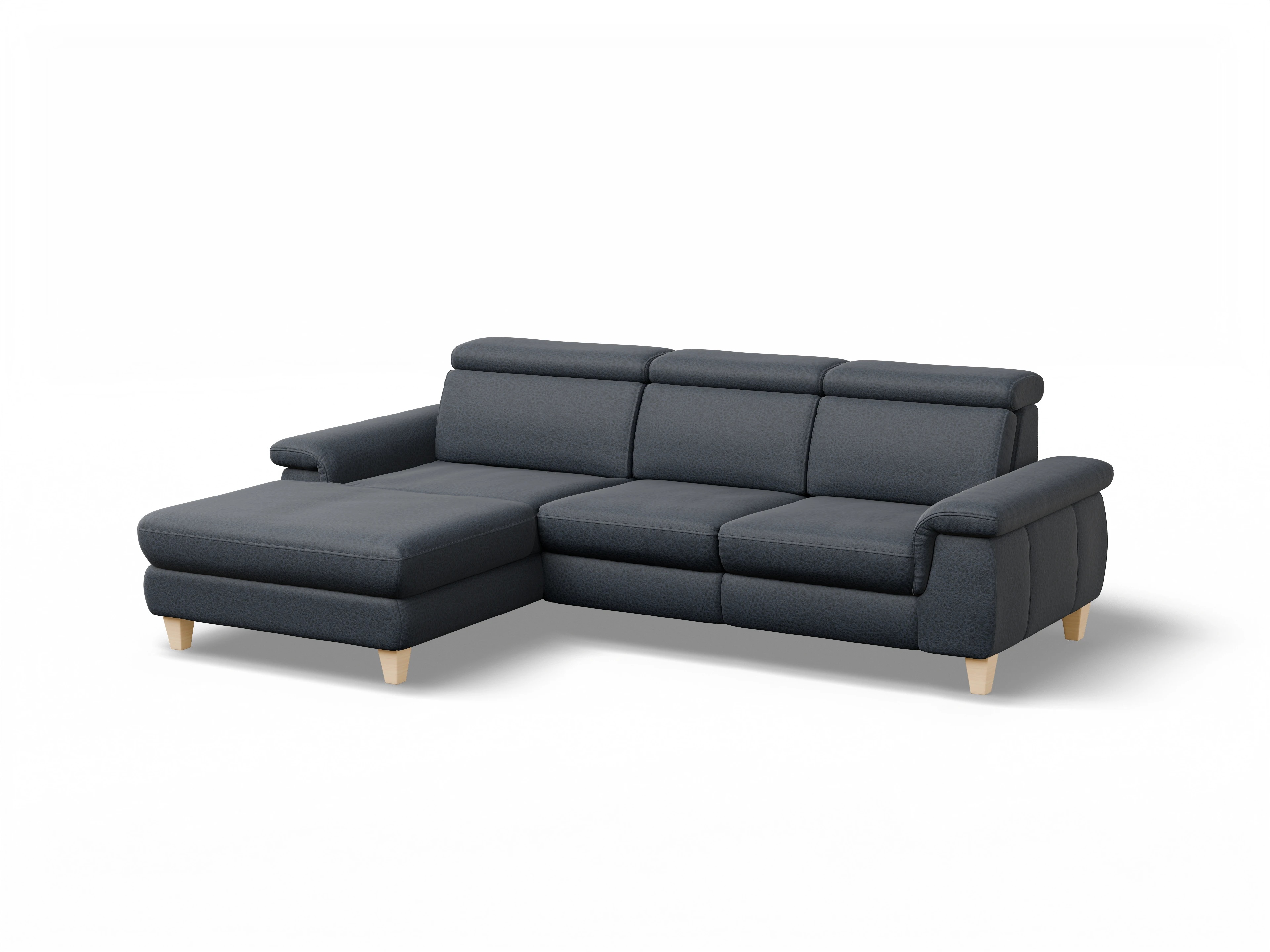München LOgroß Medium L Ansicht des Produktes München Ecksofa links Abschluss offen in Stoff Blau