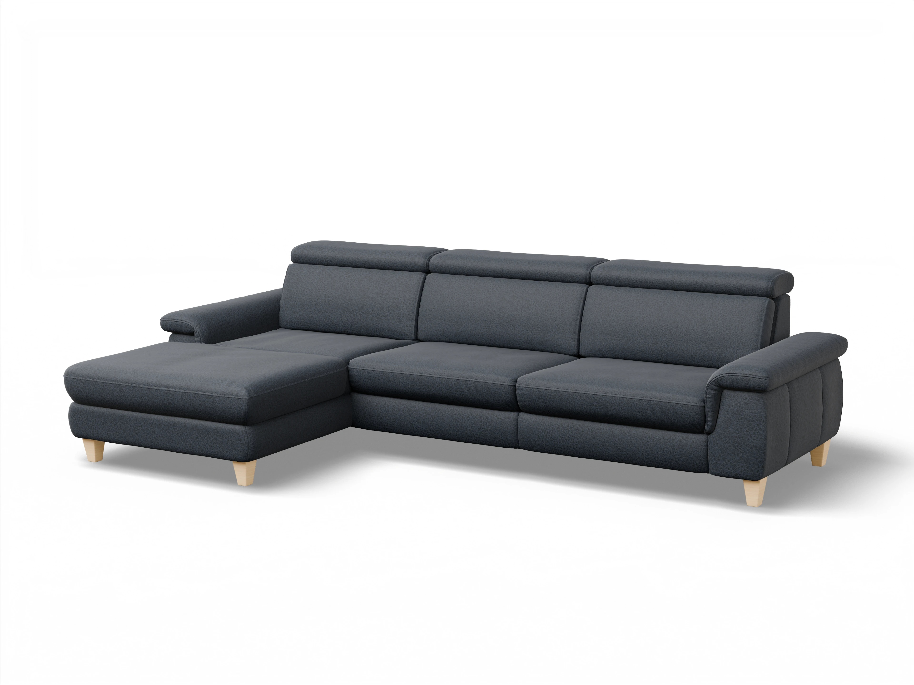 München LOgroß Large L Ansicht des Produktes München Ecksofa links Abschluss offen in Stoff Blau