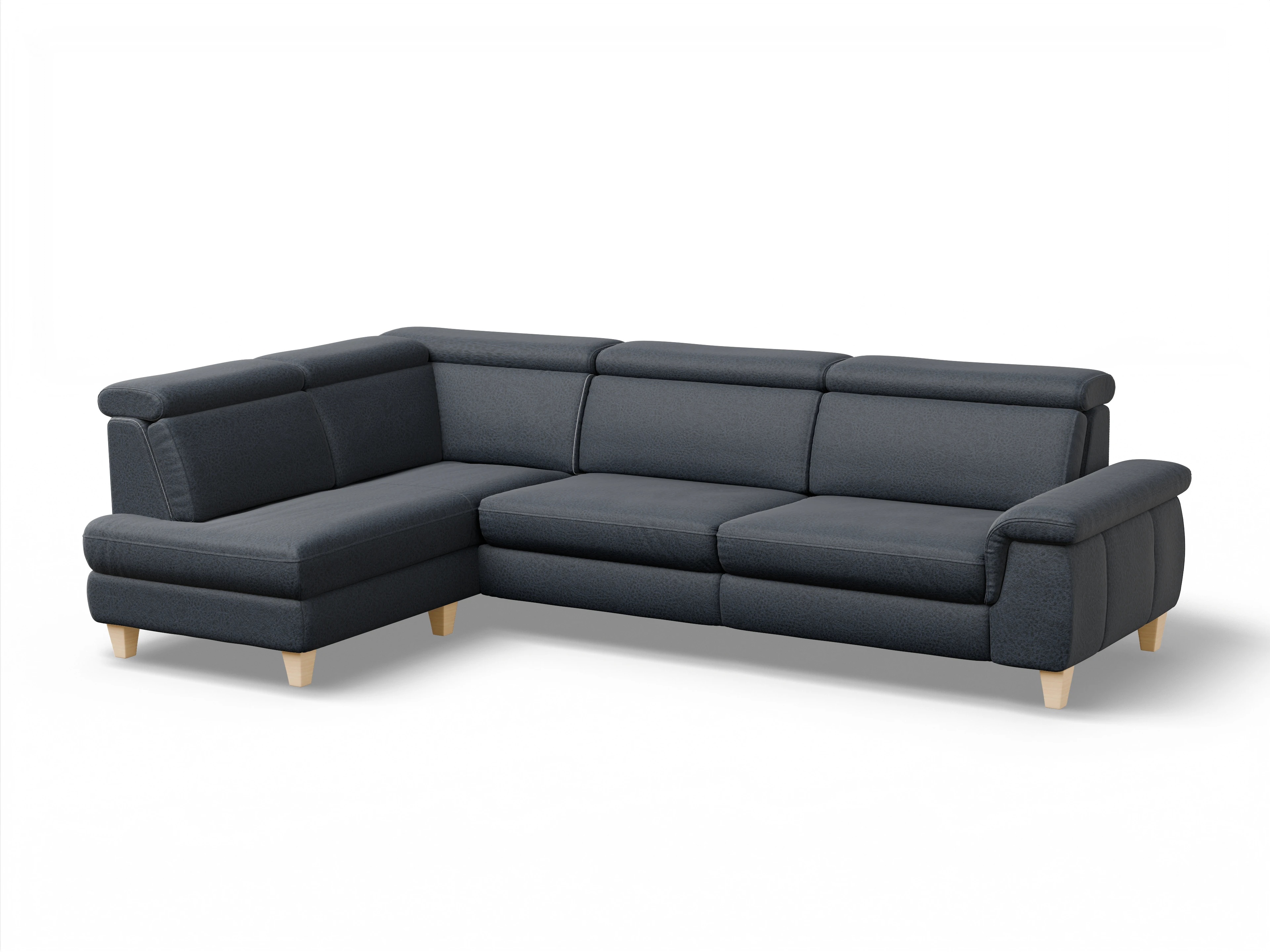 Ansicht des Produktes München Ecksofa links Abschluss offen in Stoff Blau