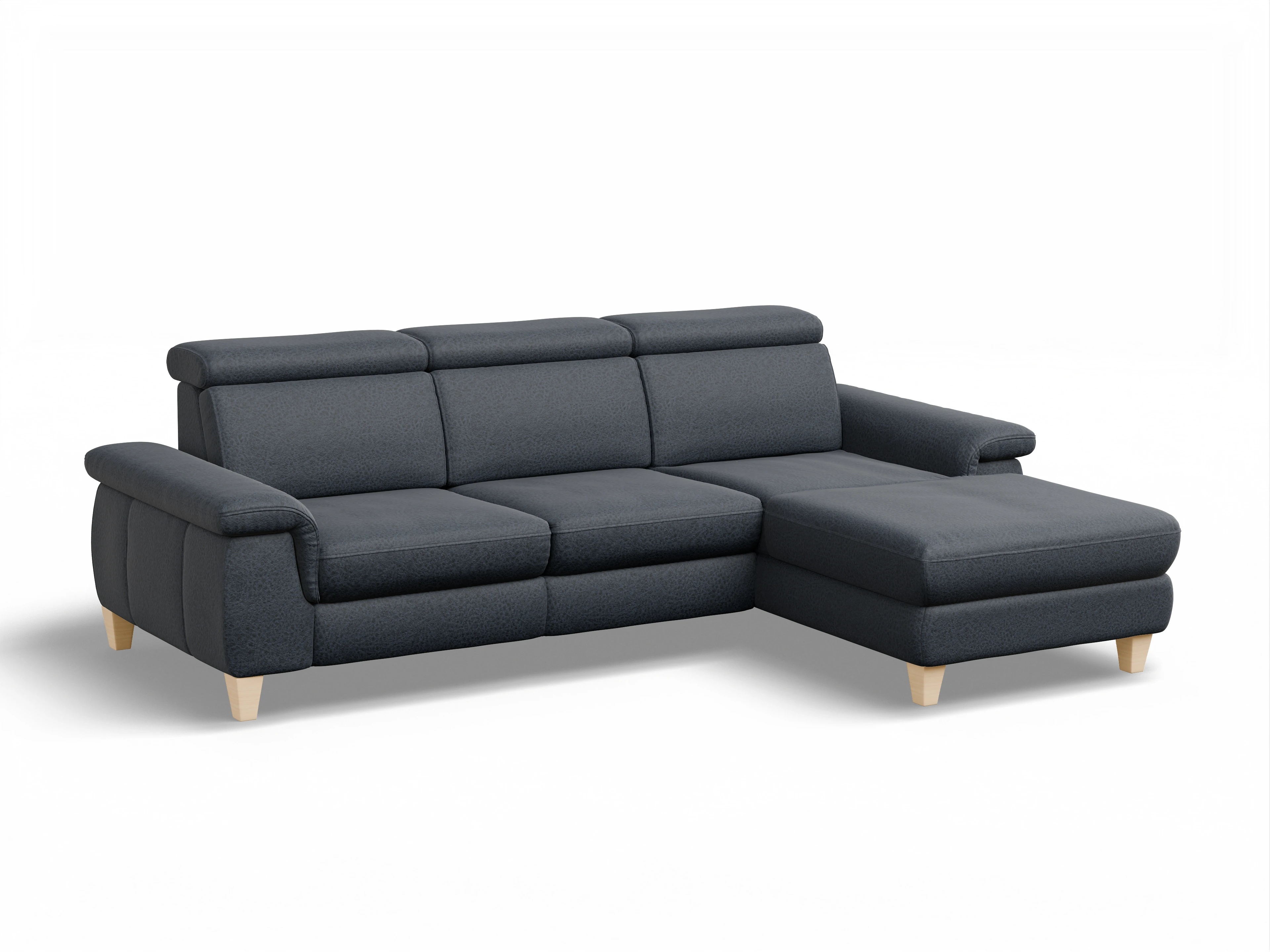 Ansicht des Produktes München Ecksofa rechts Abschluss offen in Stoff Blau