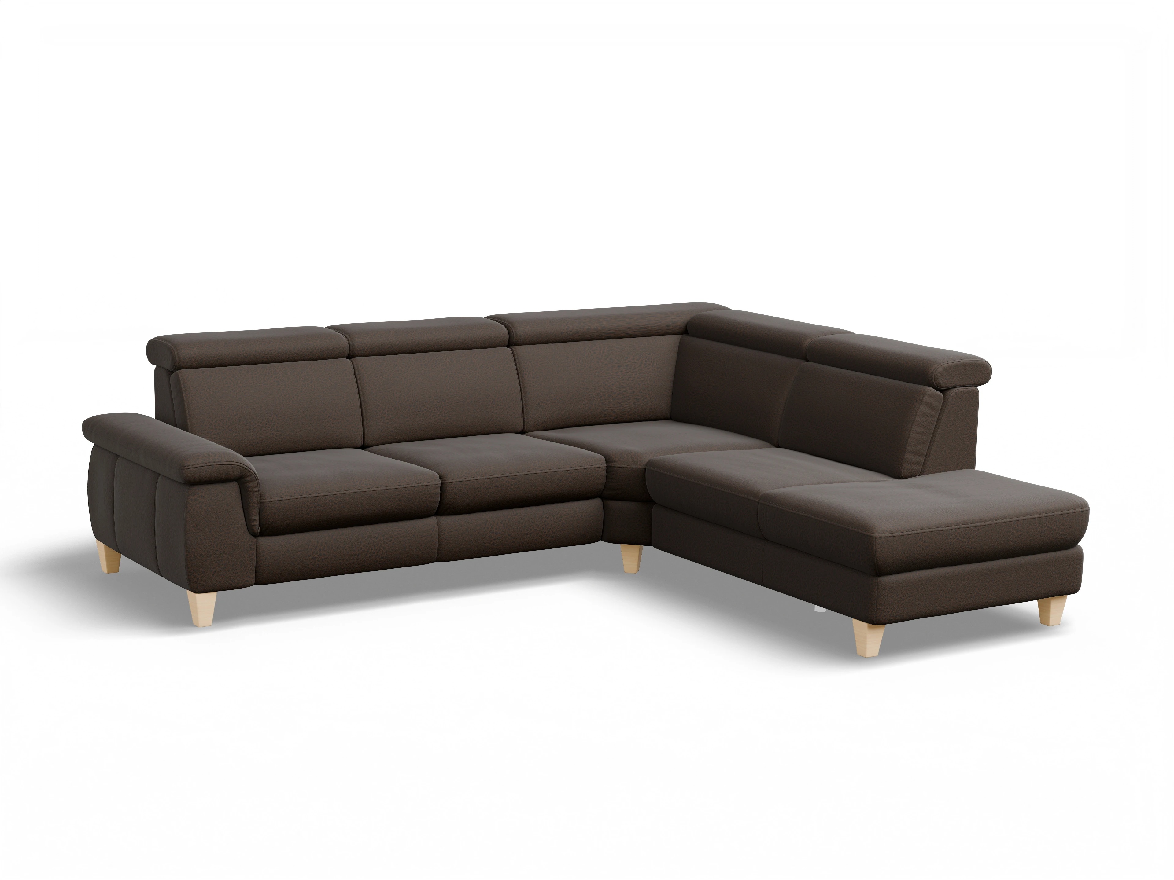 Ansicht des Produktes München Ecksofa rechts Abschluss offen in Stoff Braun