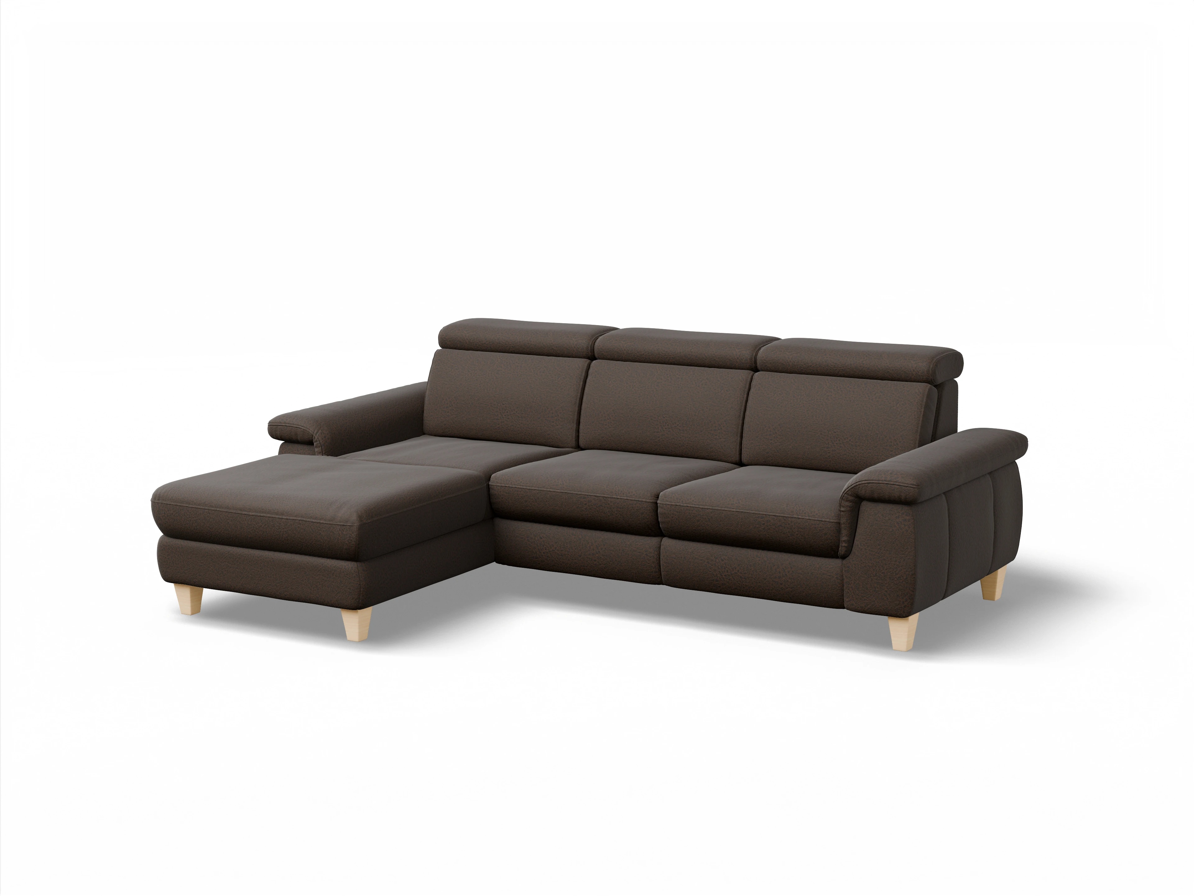 Ansicht des Produktes München Ecksofa links Abschluss offen in Stoff Braun