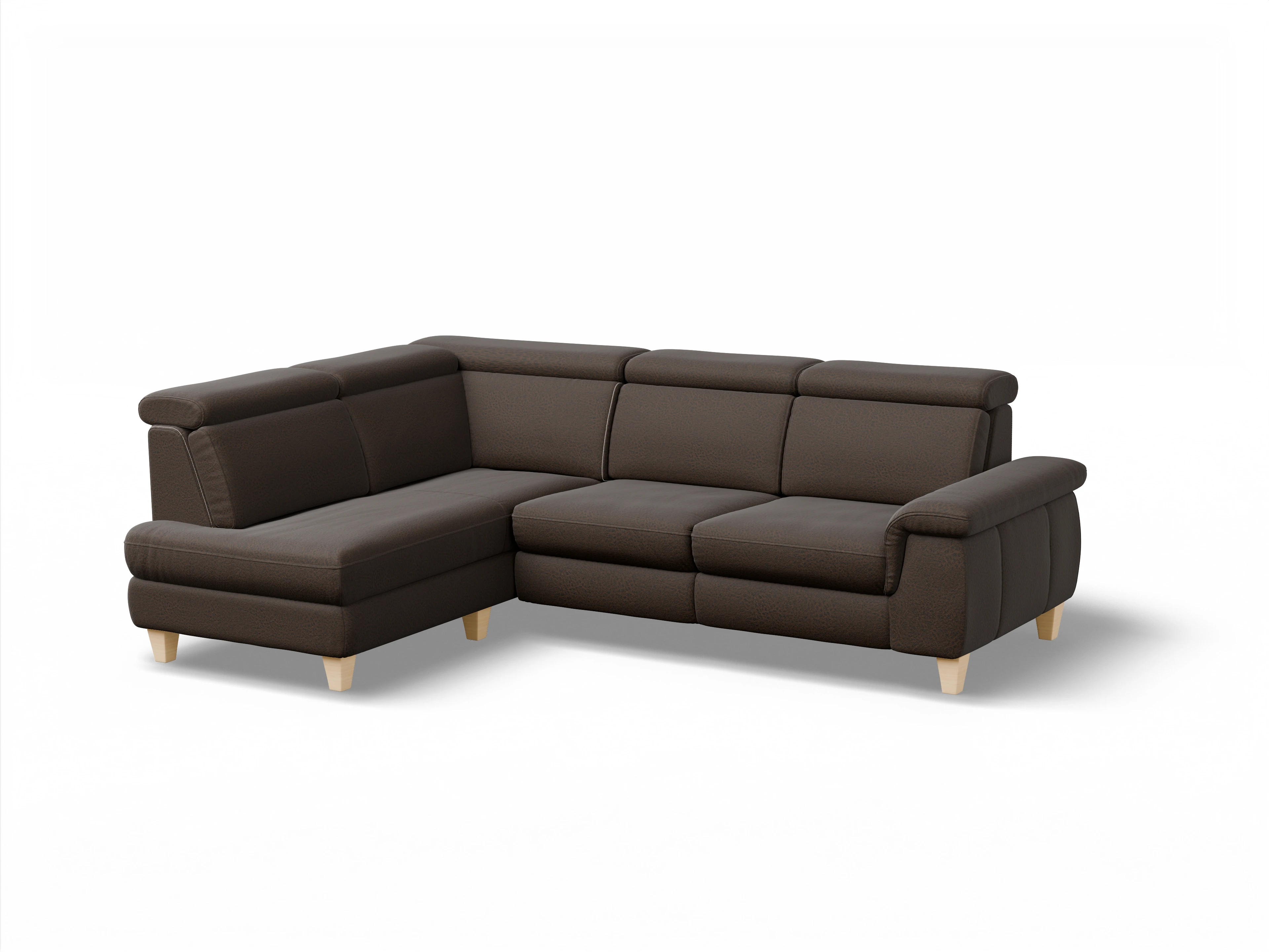 München KO Medium L Ansicht des Produktes München Ecksofa links Abschluss offen in Stoff Braun