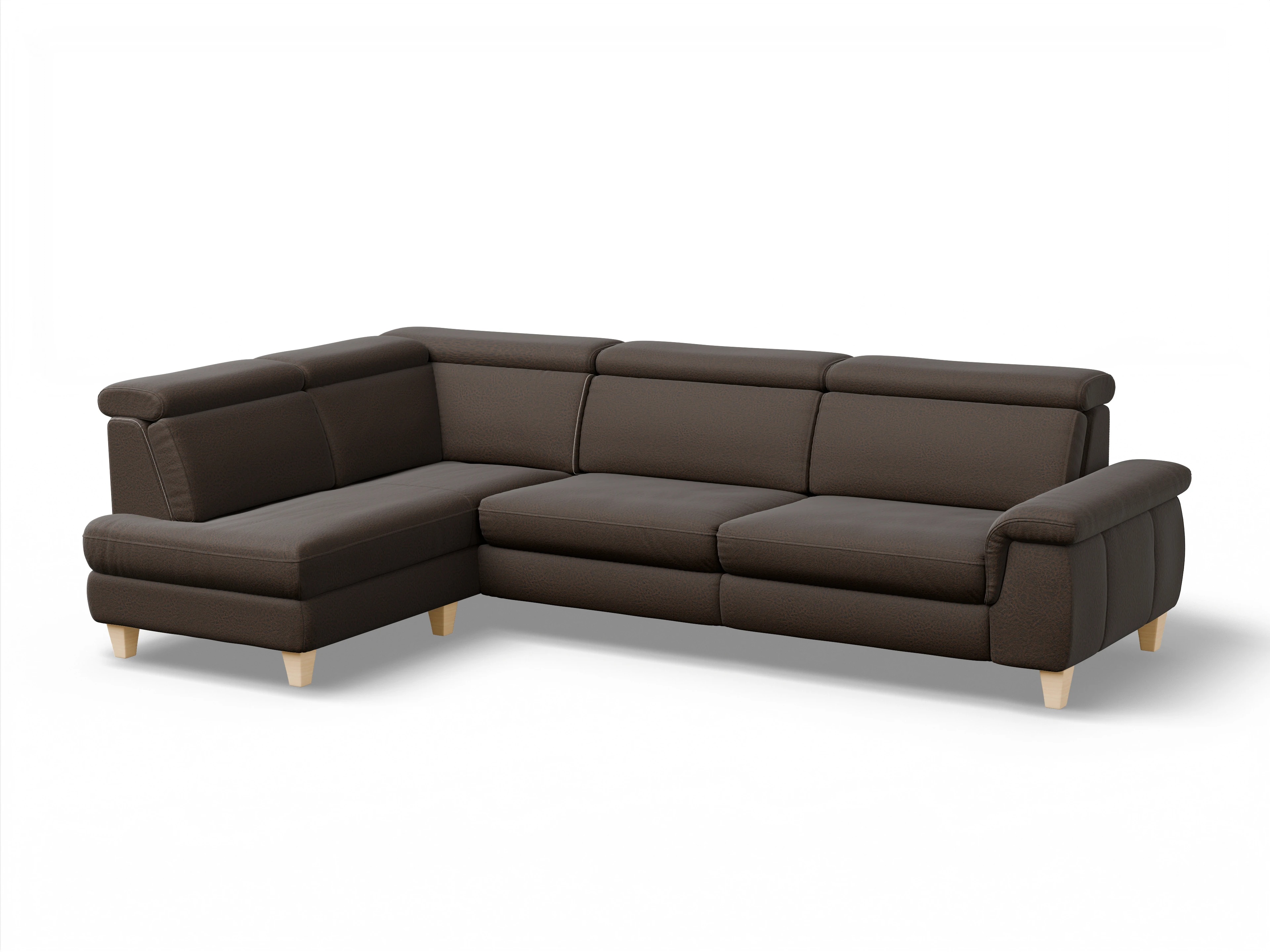 Ansicht des Produktes München Ecksofa links Abschluss offen in Stoff Braun