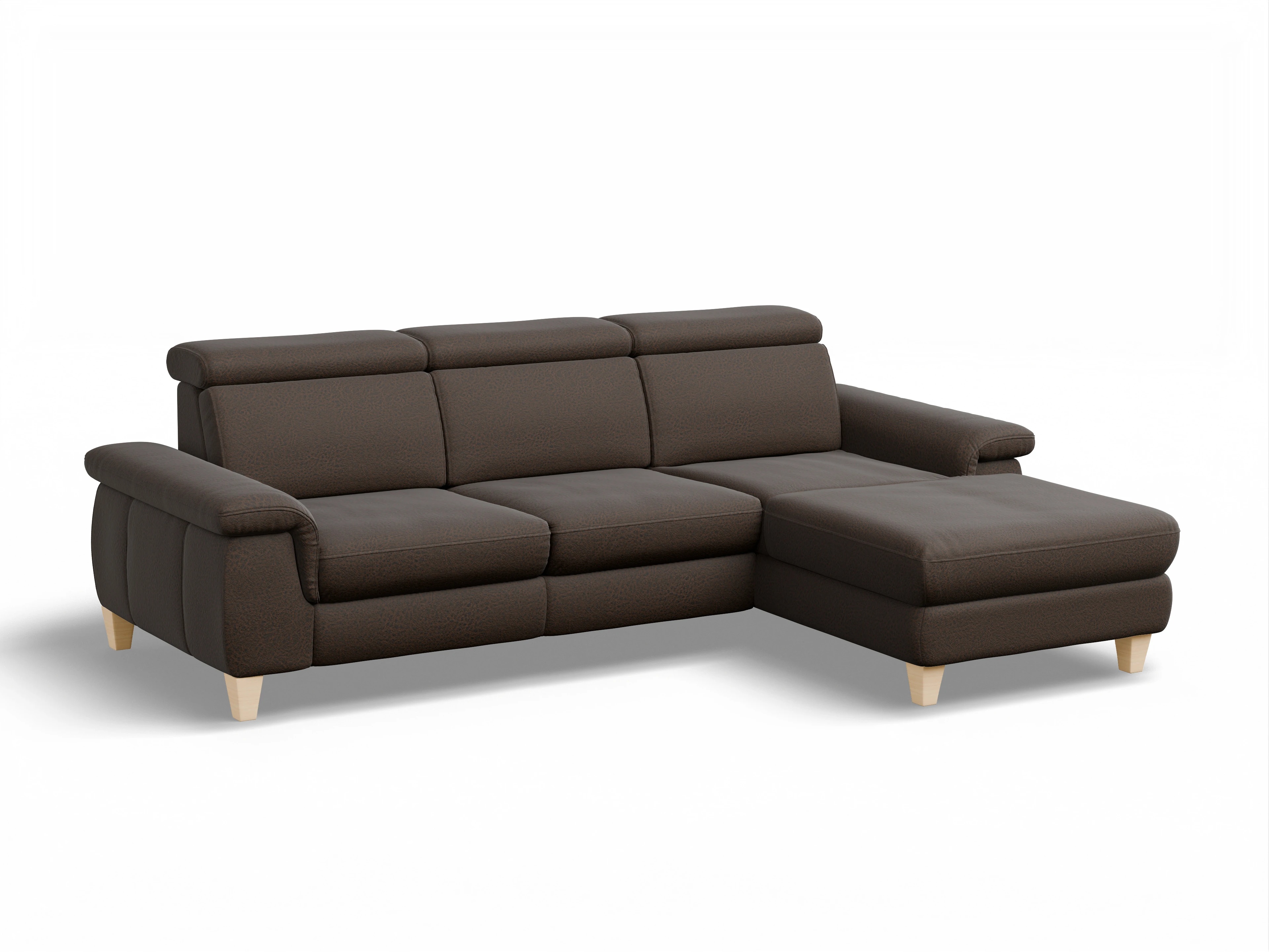 Ansicht des Produktes München Ecksofa rechts Abschluss offen in Stoff Braun