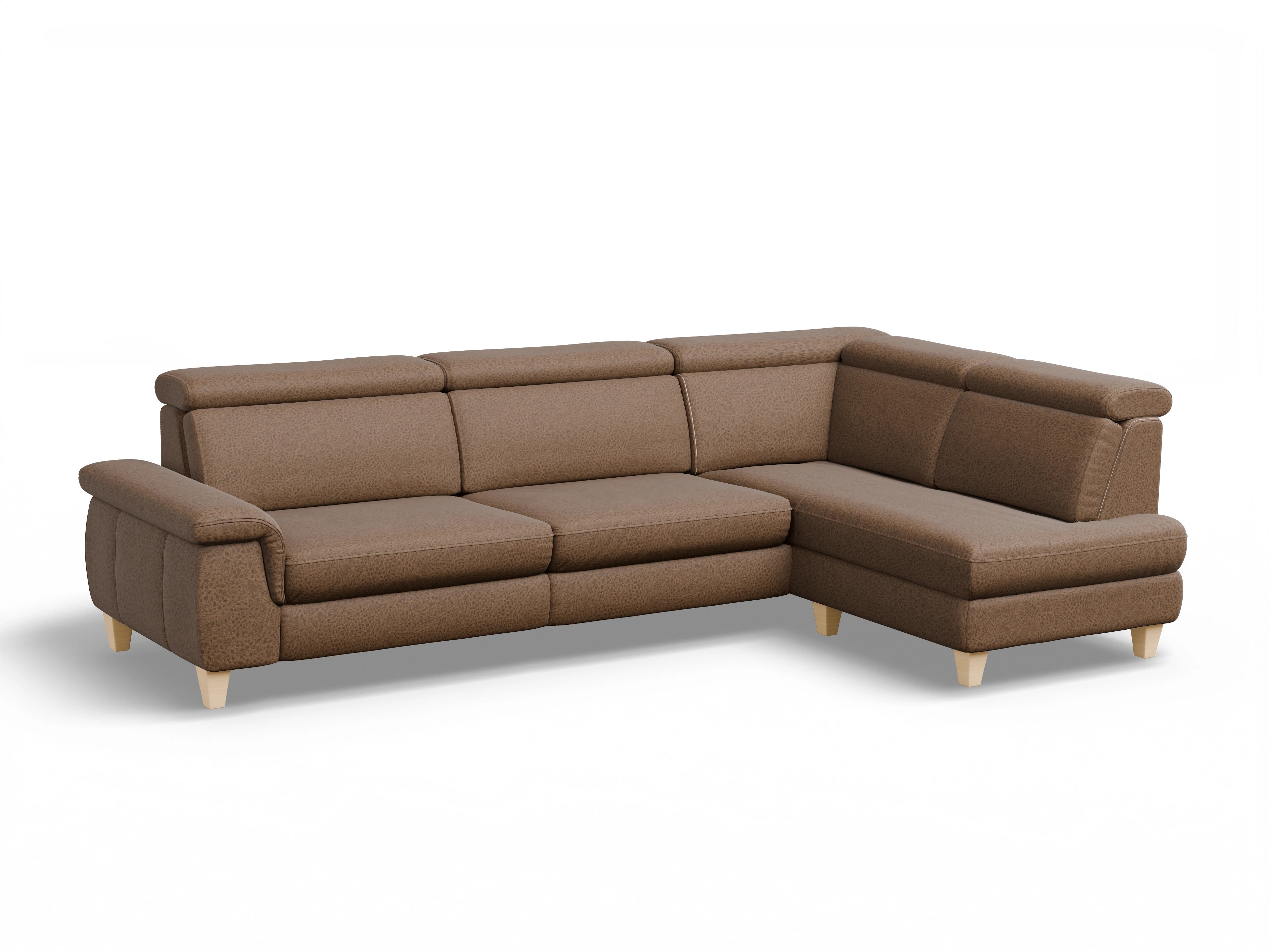 Ansicht des Produktes München Ecksofa rechts Abschluss offen in Stoff Braun