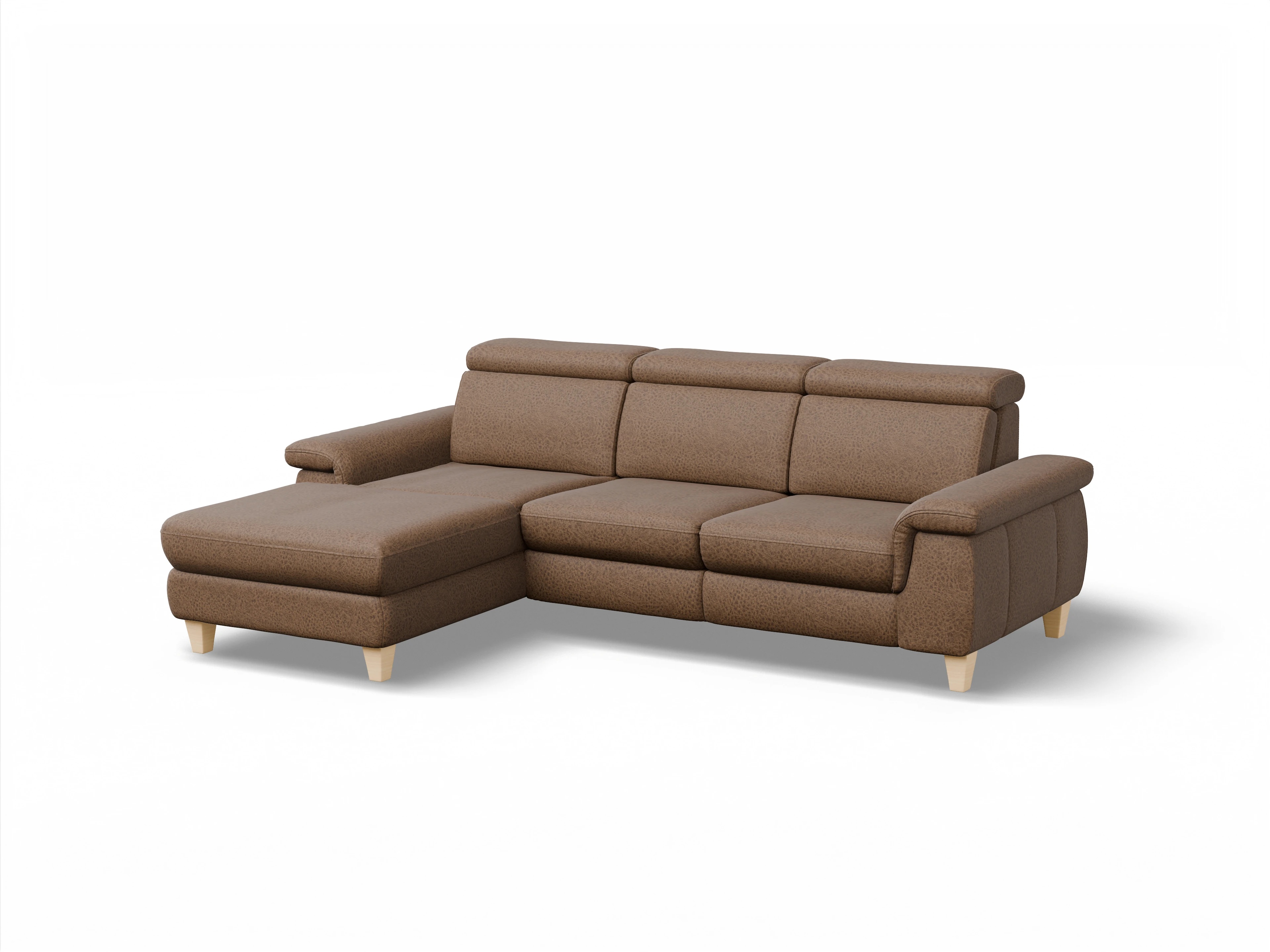 München LO Medium L Ansicht des Produktes München Ecksofa links Abschluss offen in Stoff Braun