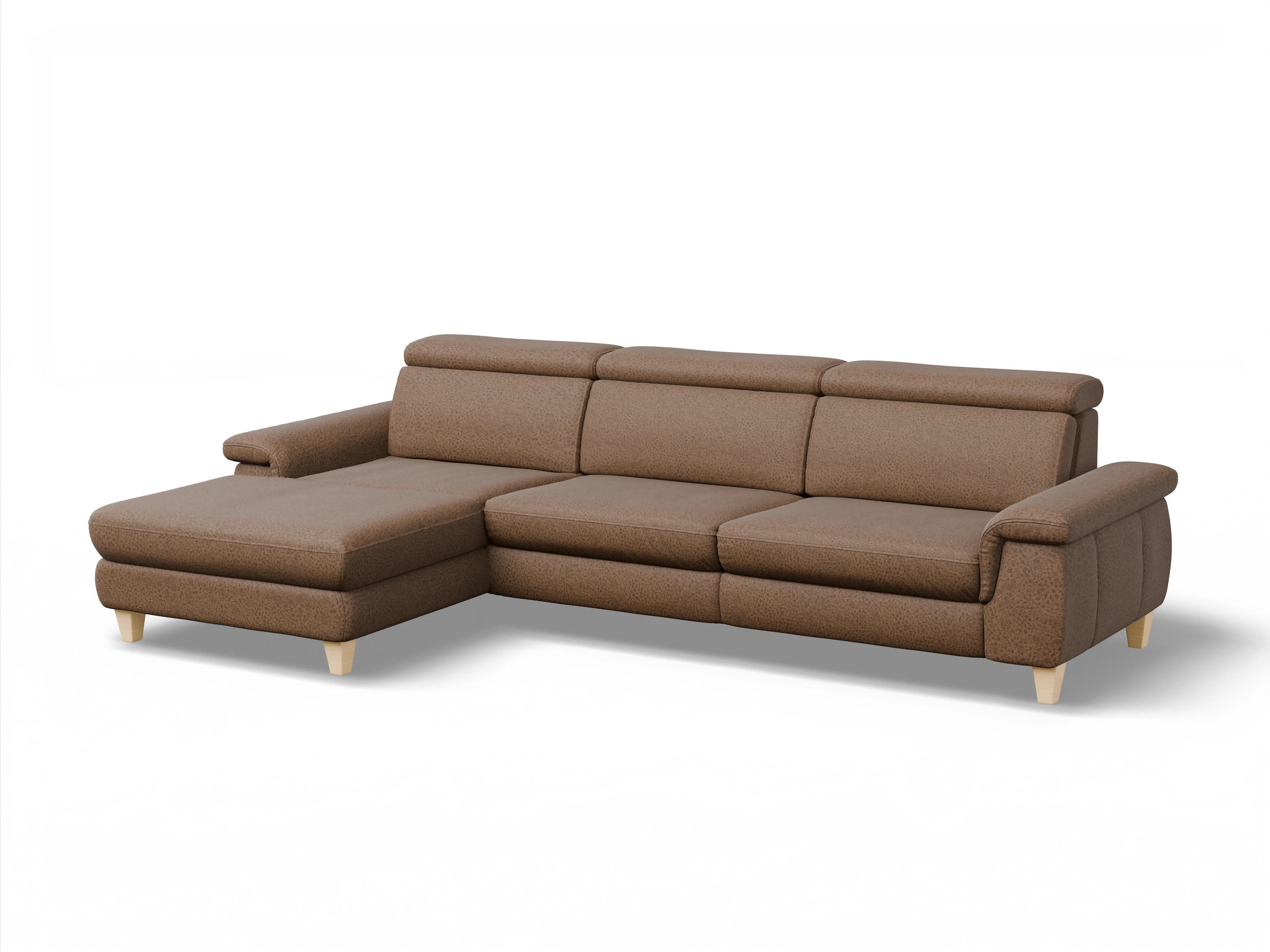 München LOgroß Large L Ansicht des Produktes München Ecksofa links Abschluss offen in Stoff Braun