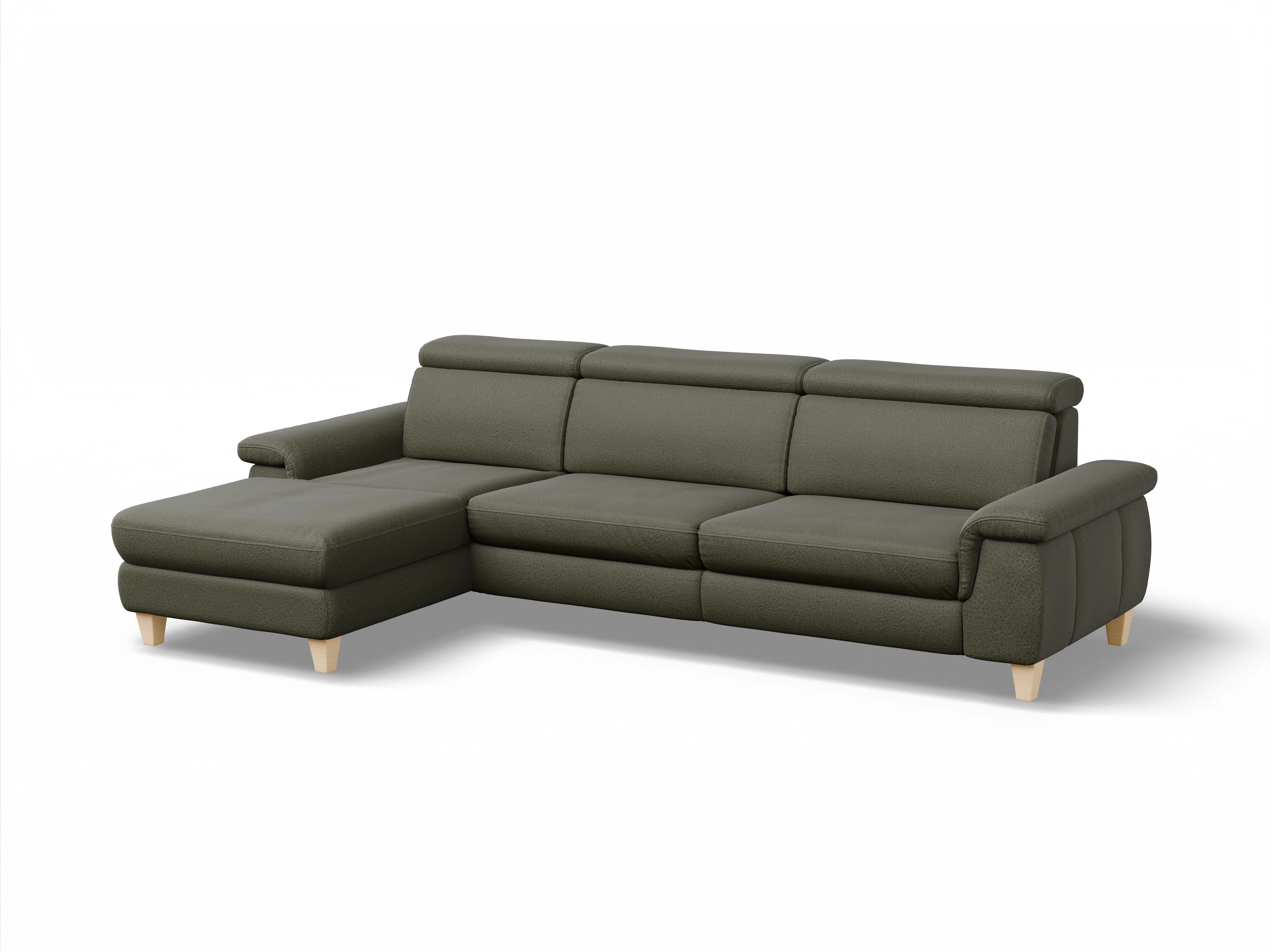 Ansicht des Produktes München Ecksofa links Abschluss offen in Stoff Grün