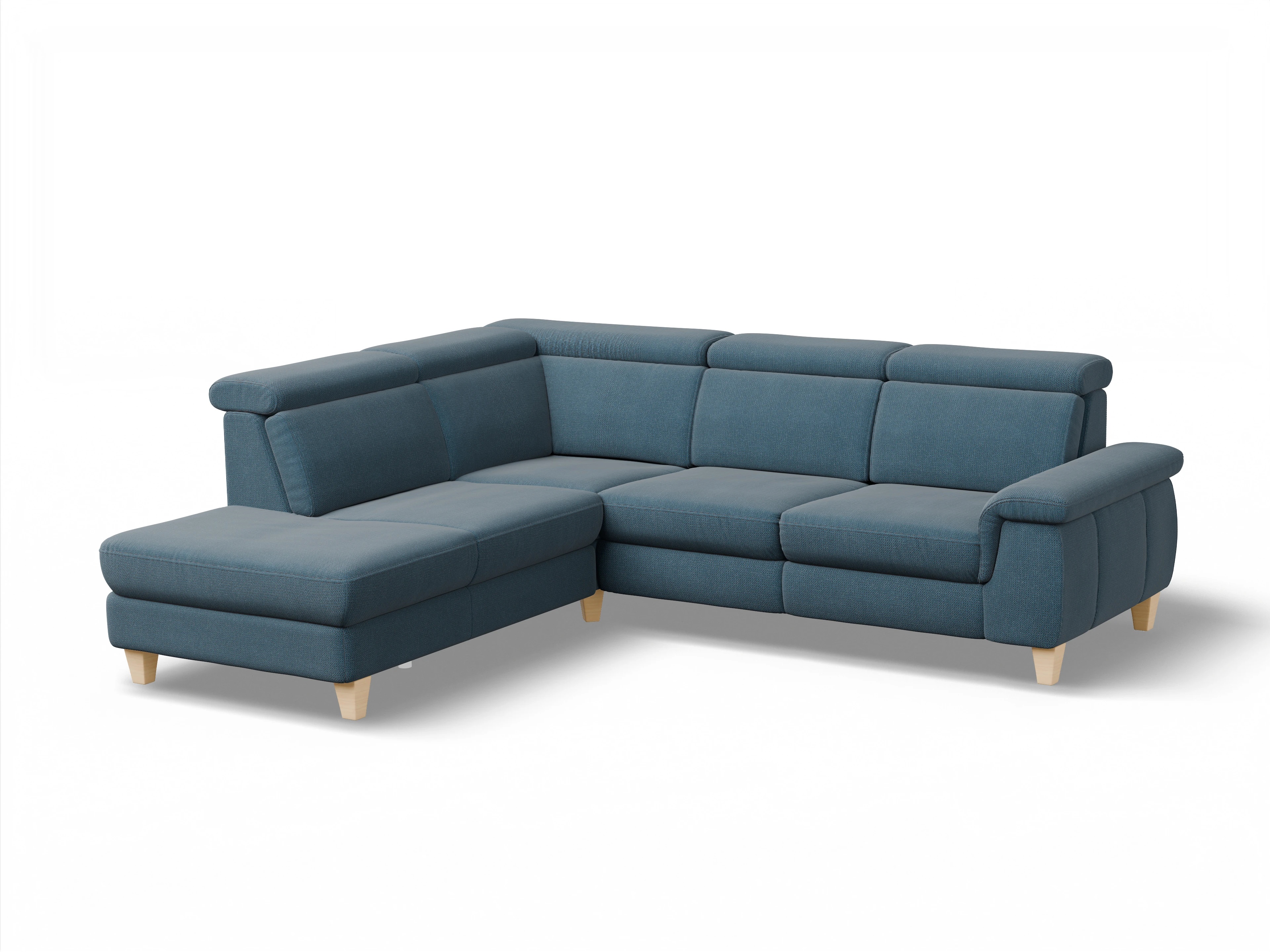 Ansicht des Produktes München Ecksofa links mit Armlehne in Stoff Blau