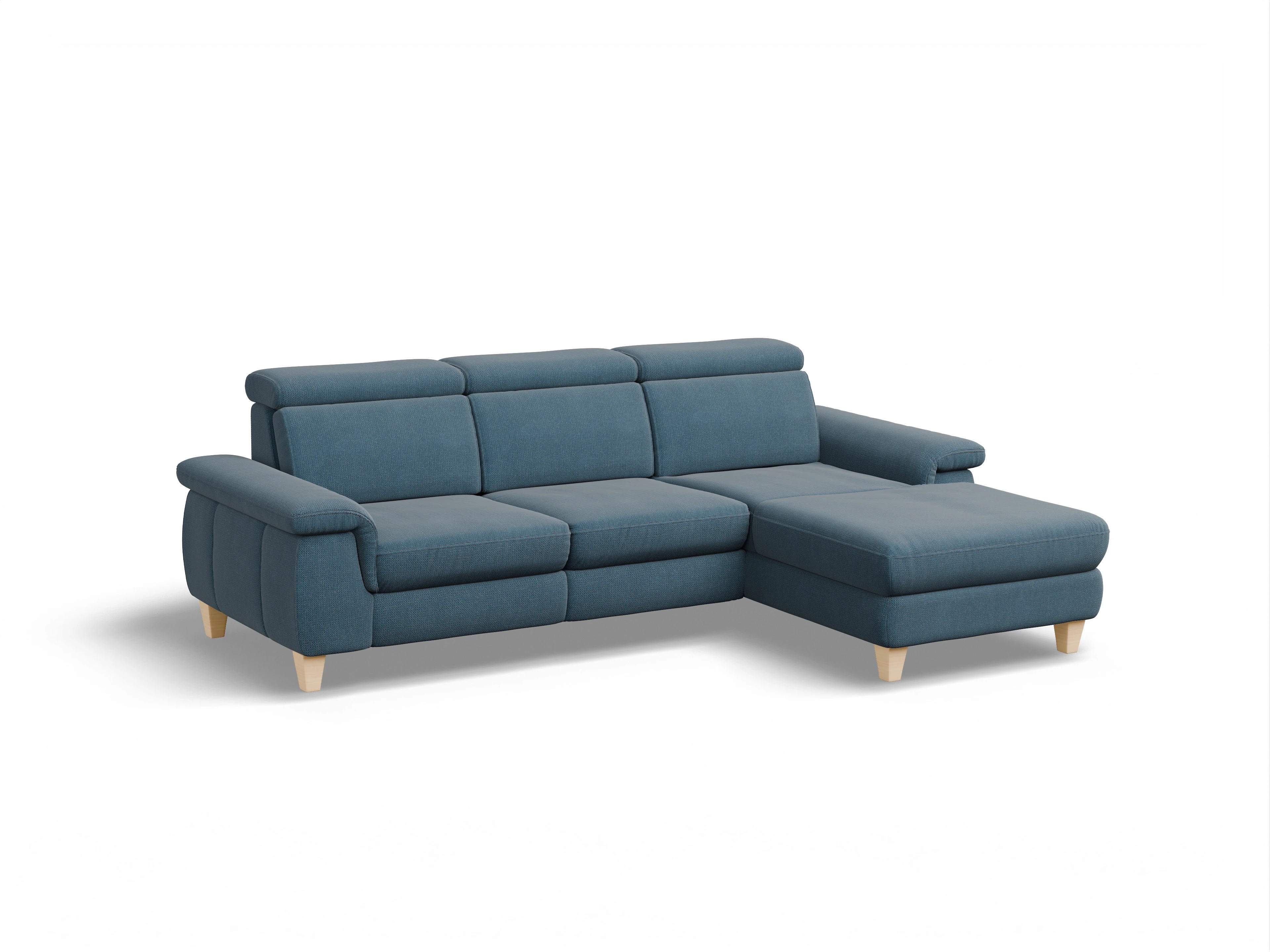 Ansicht des Produktes München Ecksofa rechts Abschluss offen in Stoff Blau