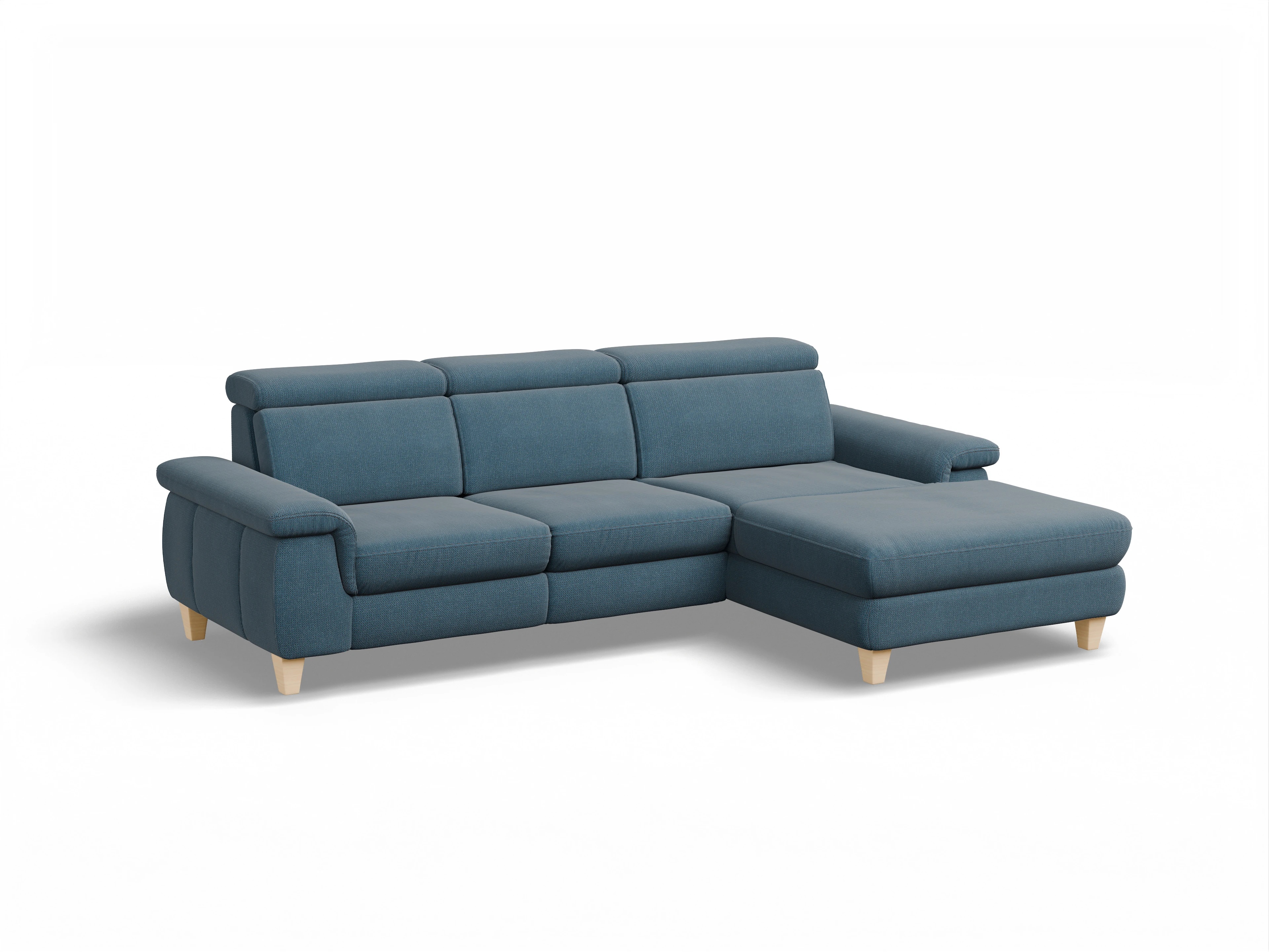 Ansicht des Produktes München Ecksofa rechts Abschluss offen in Stoff Blau