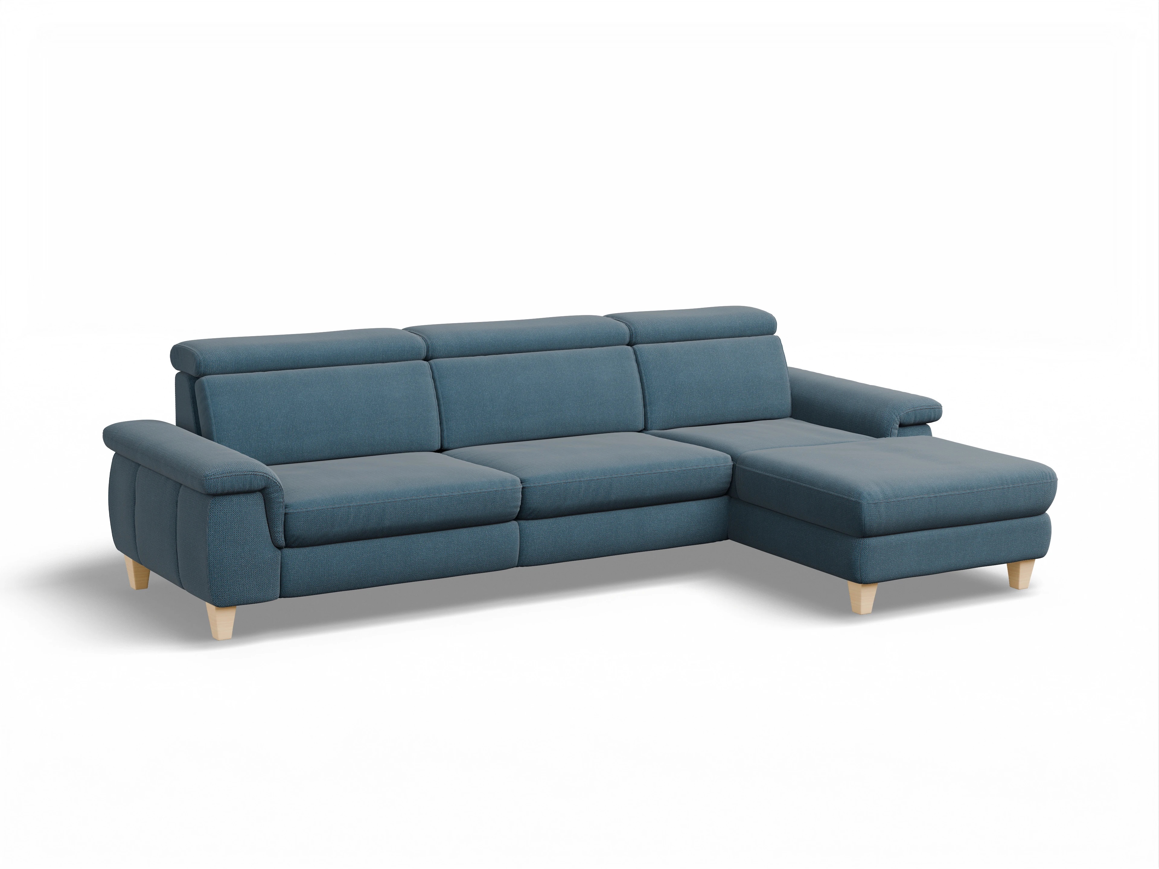Ansicht des Produktes München Ecksofa rechts Abschluss offen in Stoff Blau