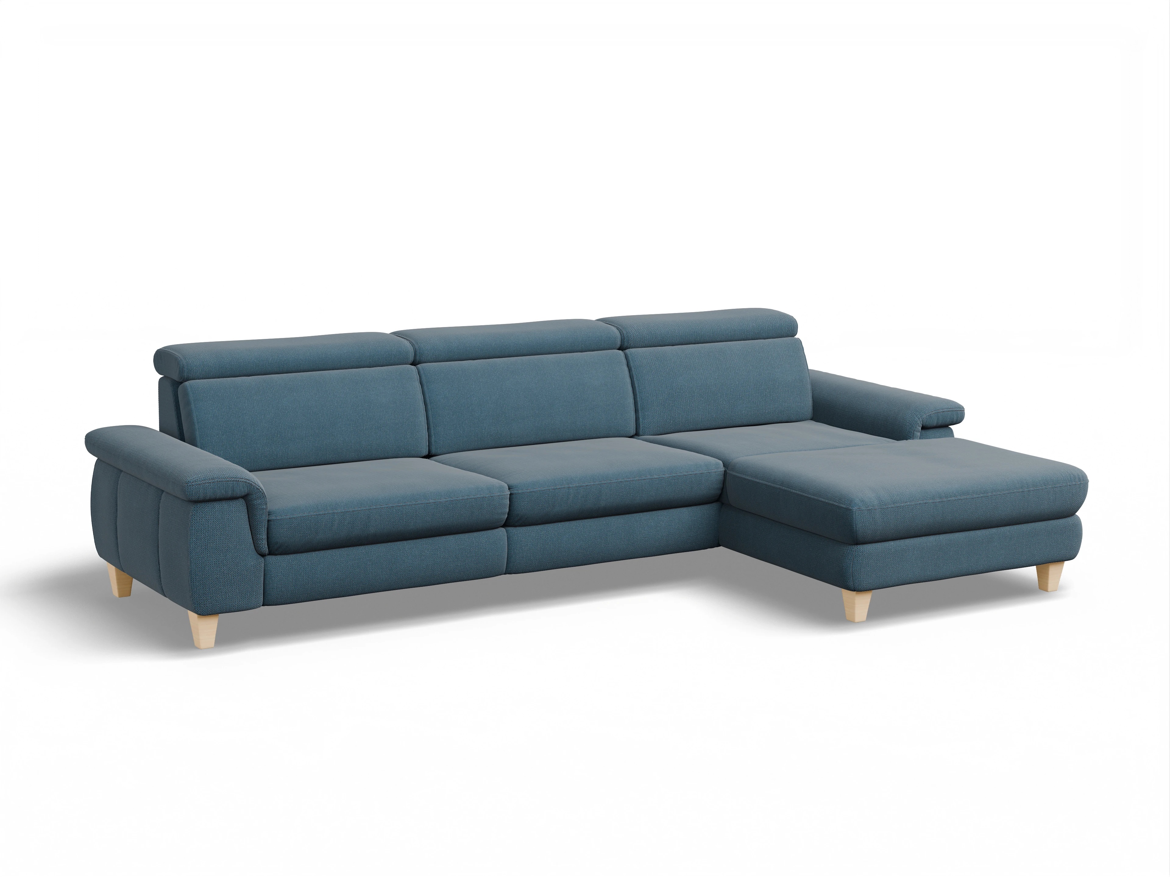 Ansicht des Produktes München Ecksofa rechts Abschluss offen in Stoff Blau