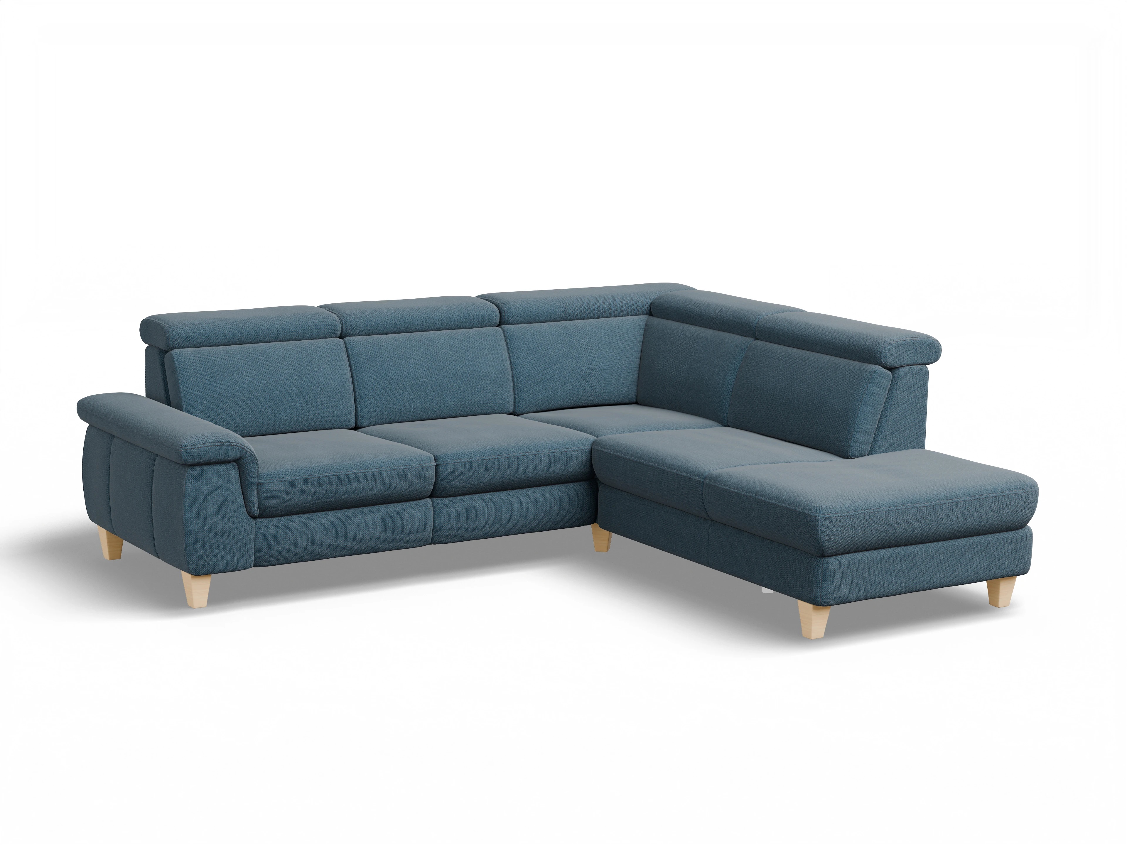 München 1AH WEkl Medium R Ansicht des Produktes München Ecksofa rechts Abschluss offen in Stoff Blau
