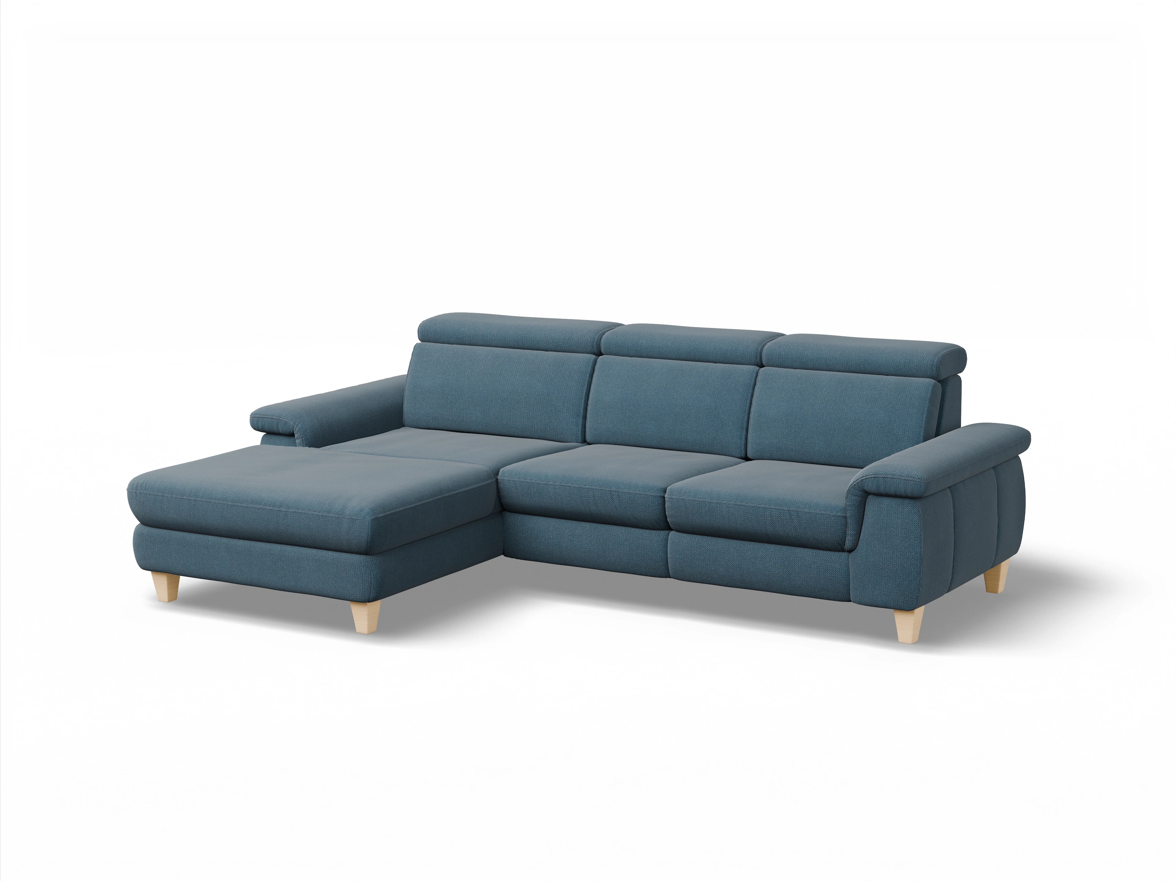 München LOgroß Medium L Ansicht des Produktes München Ecksofa links Abschluss offen in Stoff Blau