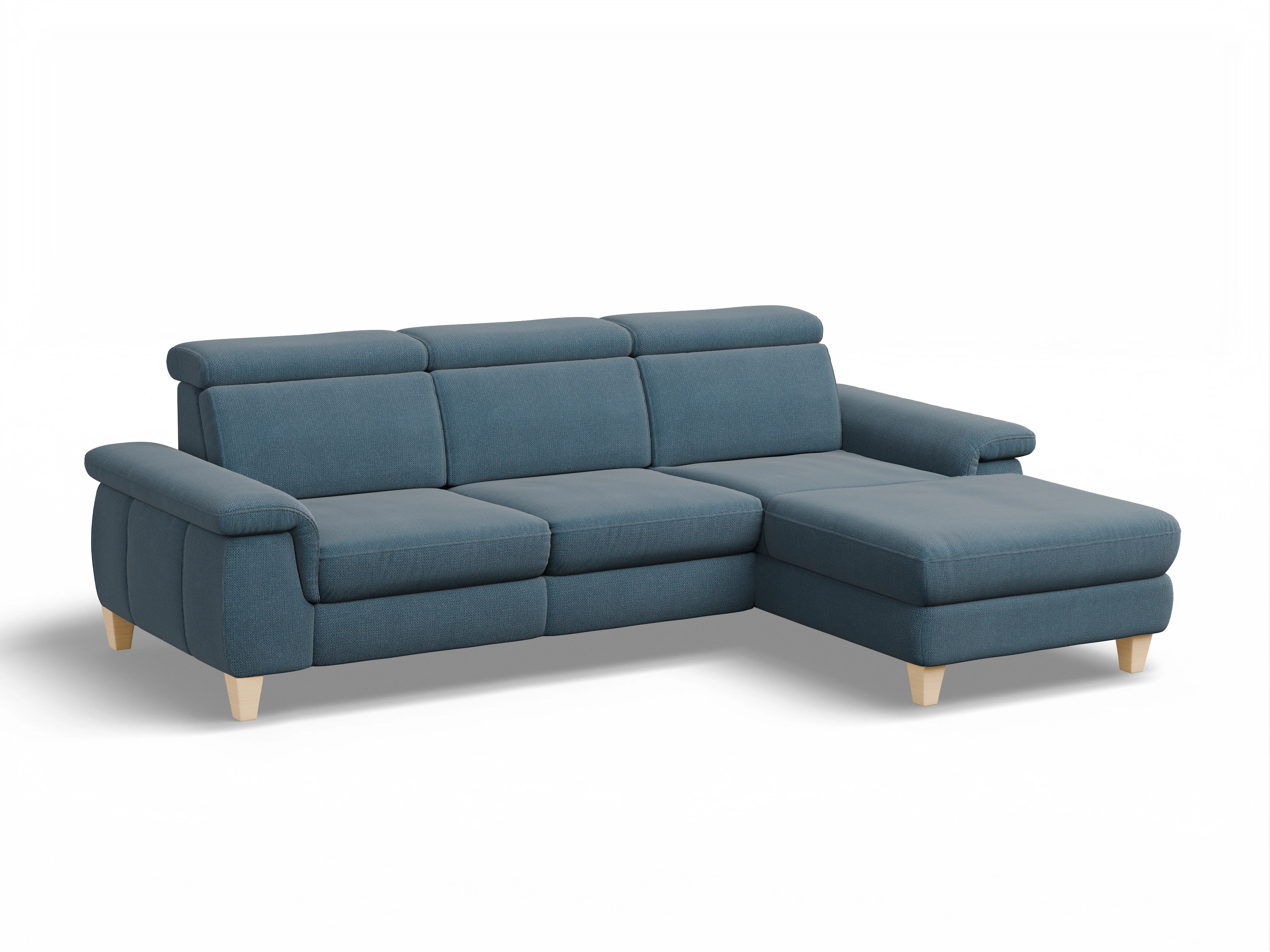Ansicht des Produktes München Ecksofa rechts Abschluss offen in Stoff Blau