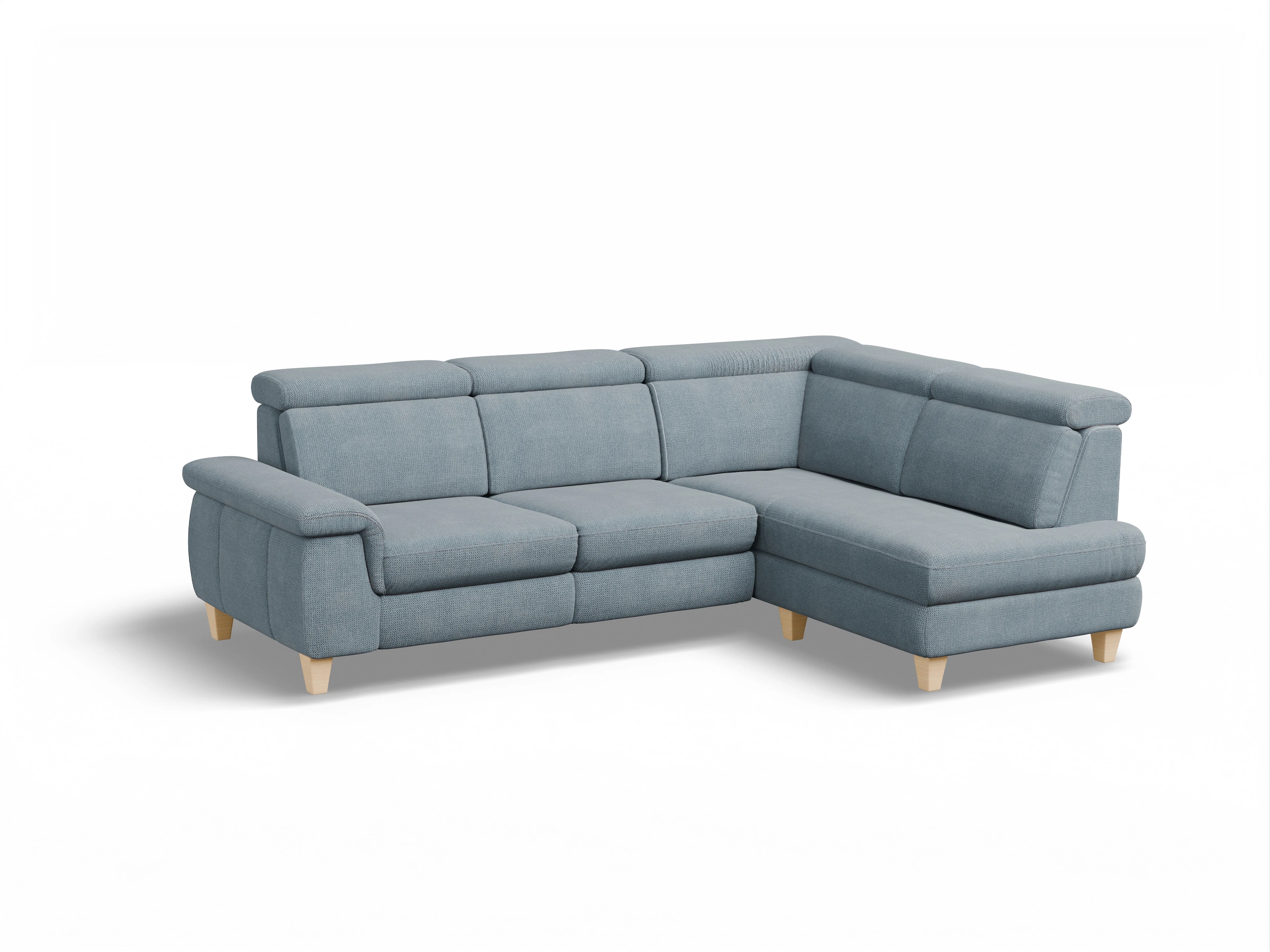 Ansicht des Produktes München Ecksofa rechts Abschluss offen in Stoff Blau