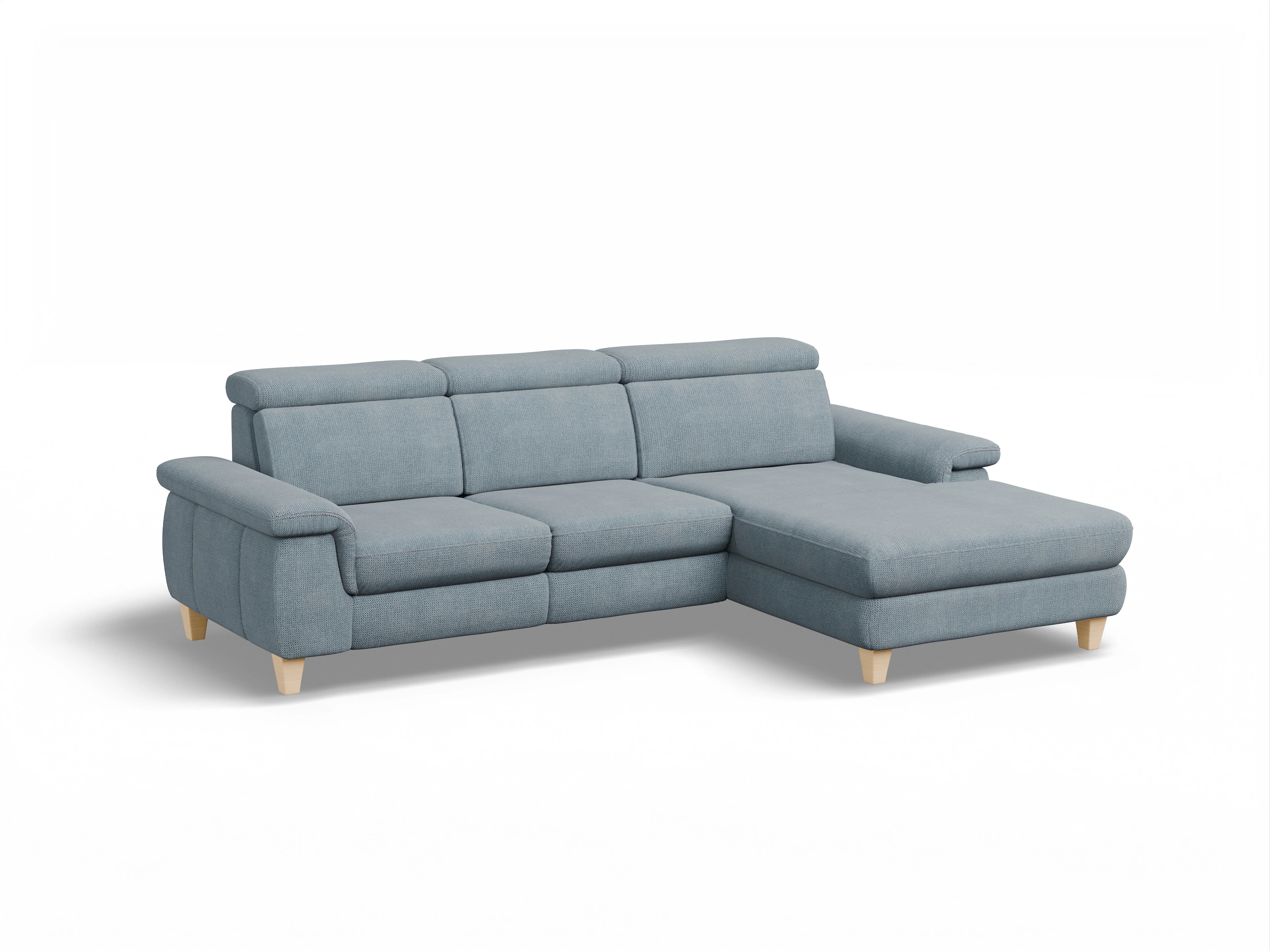 Ansicht des Produktes München Ecksofa rechts Abschluss offen in Stoff Blau