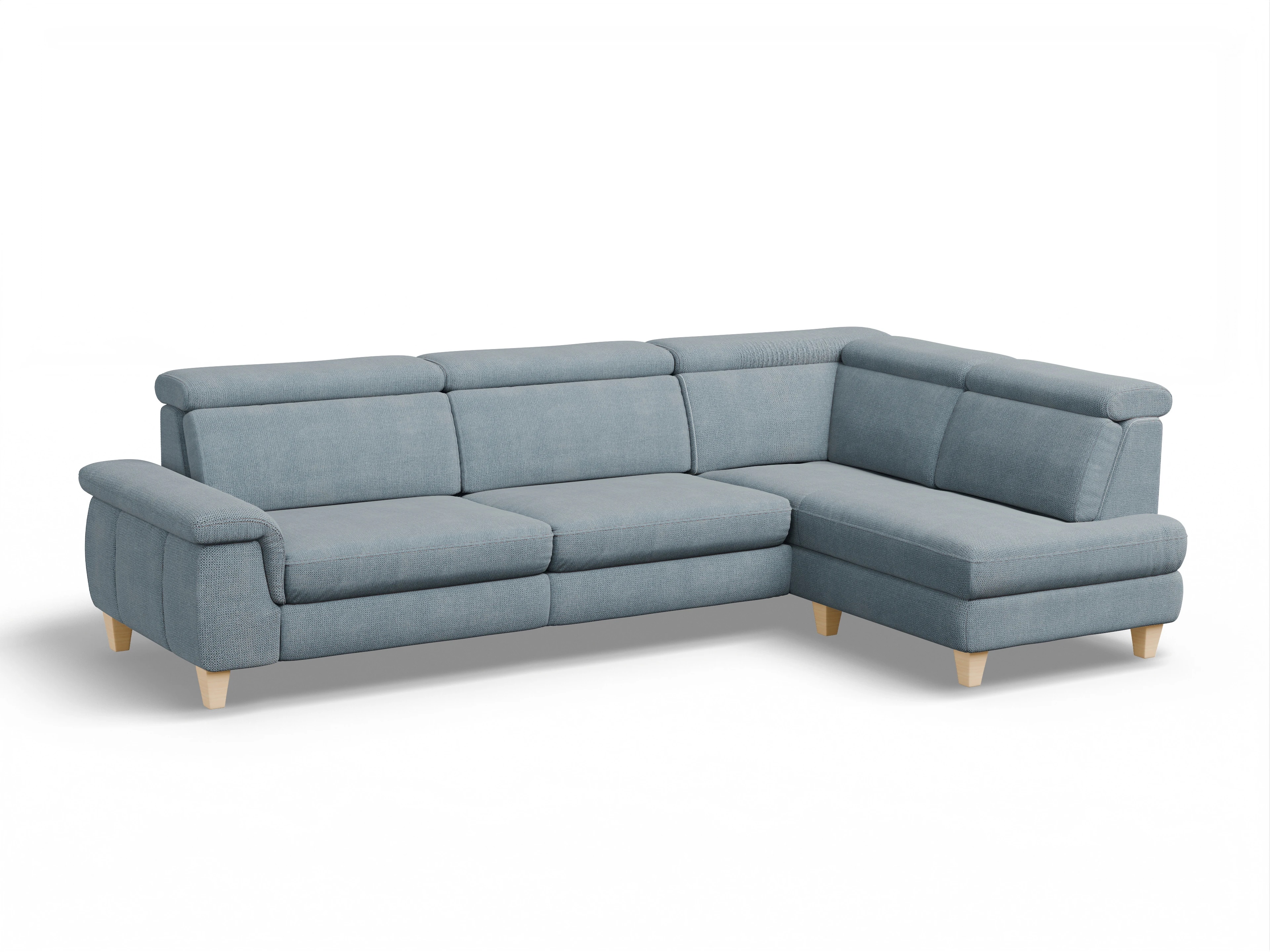 Ansicht des Produktes München Ecksofa rechts Abschluss offen in Stoff Blau