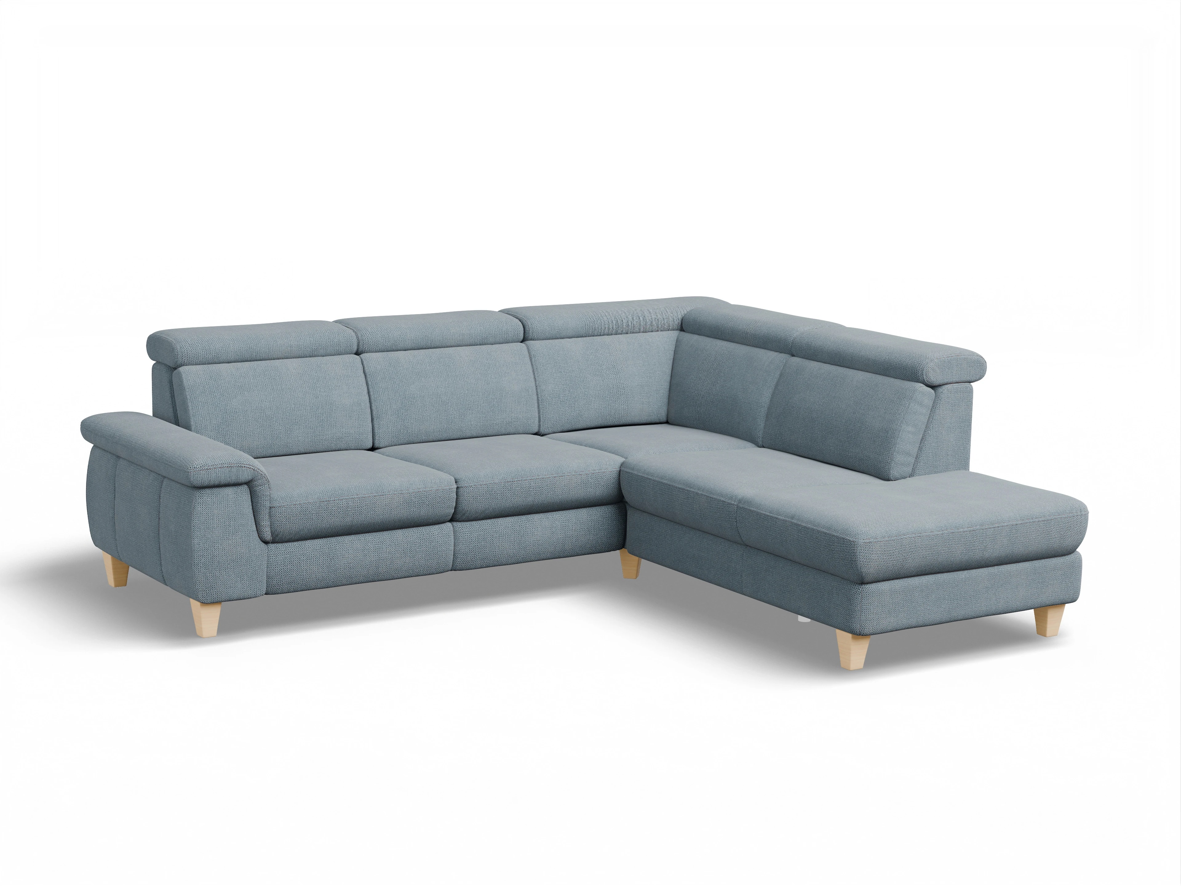 München 1AH WEkl Medium R Ansicht des Produktes München Ecksofa rechts Abschluss offen in Stoff Blau