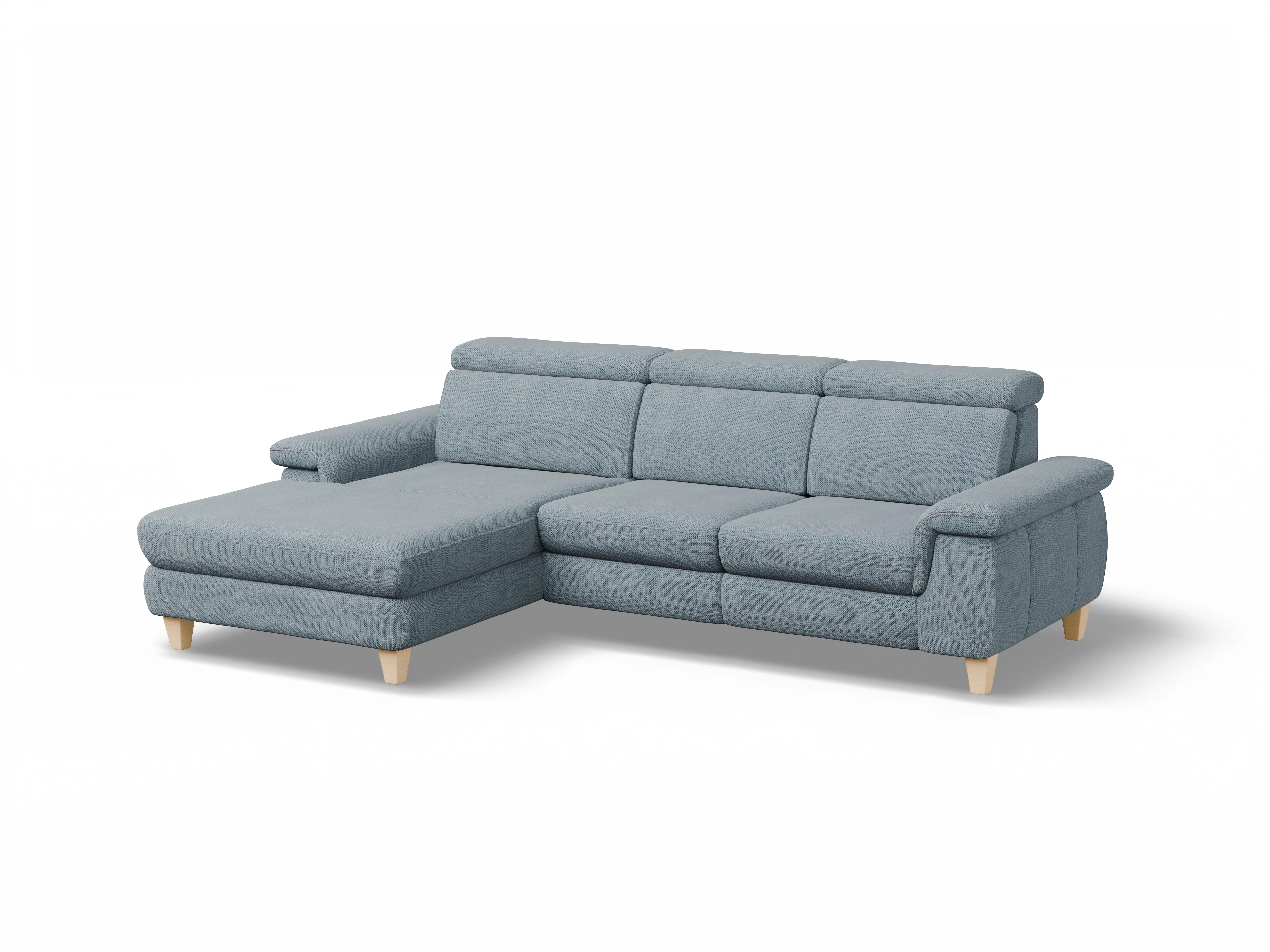 München LOgroß Medium L Ansicht des Produktes München Ecksofa links Abschluss offen in Stoff Blau