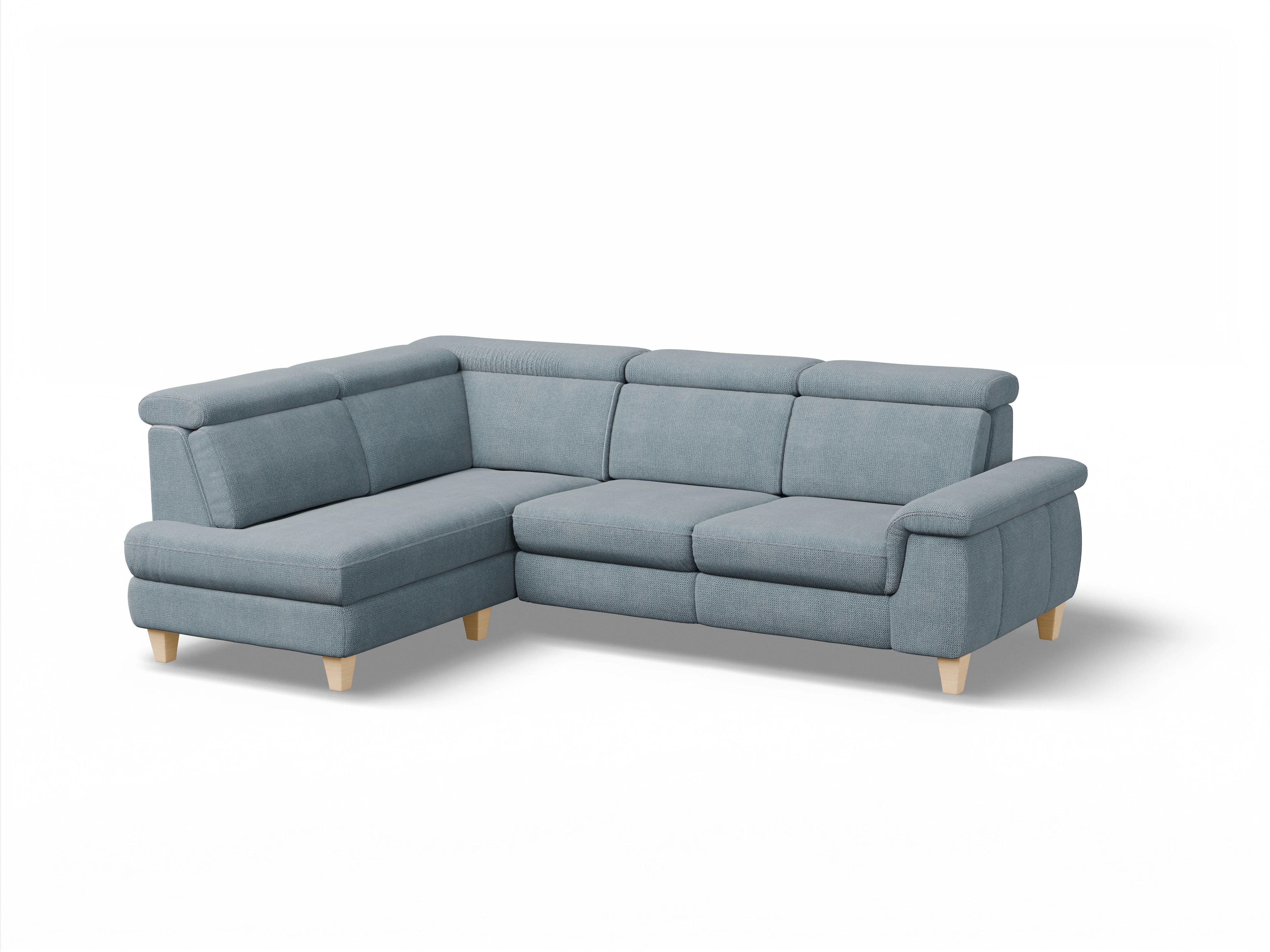 München KO Medium L Ansicht des Produktes München Ecksofa links Abschluss offen in Stoff Blau