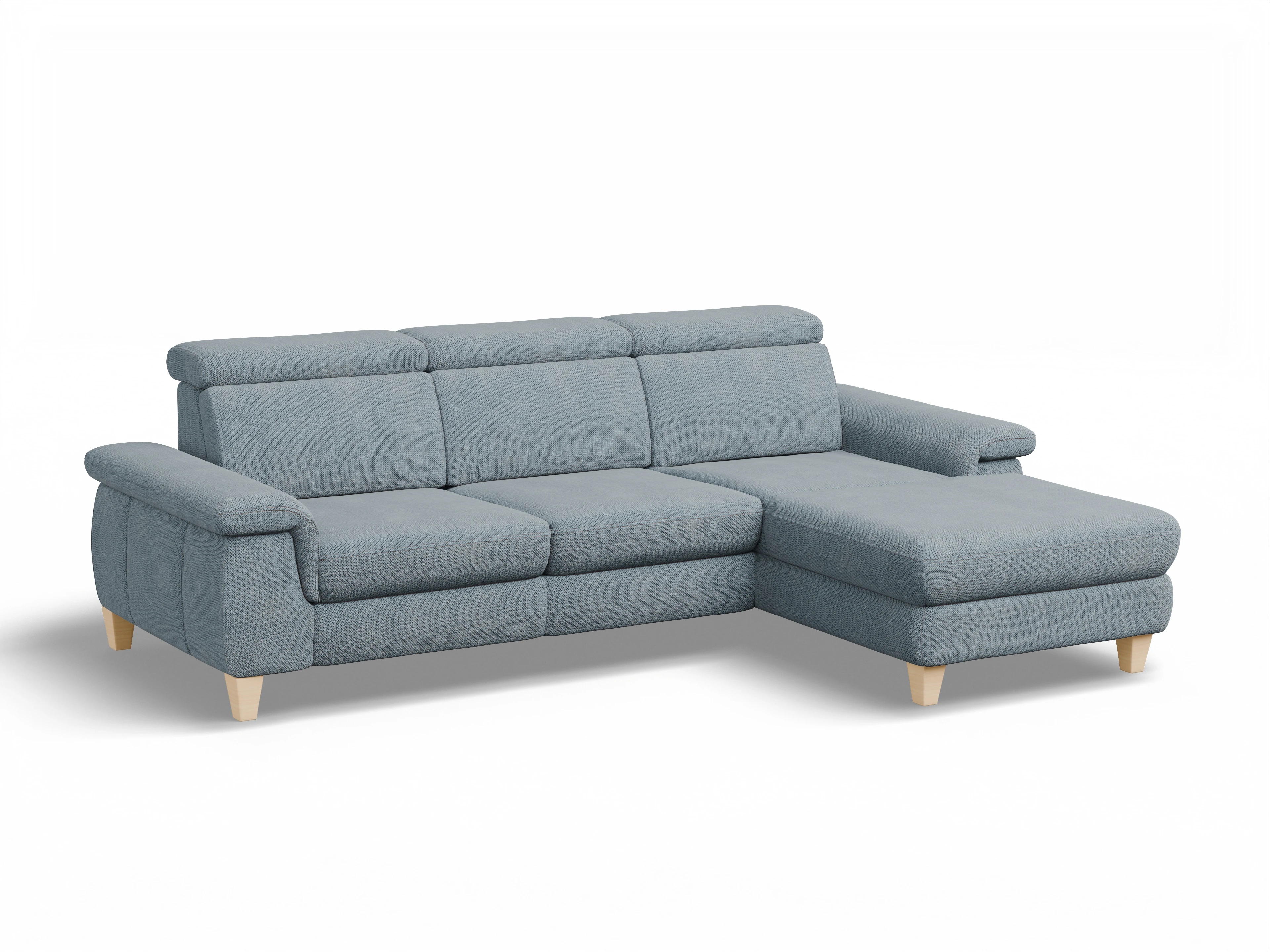 Ansicht des Produktes München Ecksofa rechts Abschluss offen in Stoff Blau