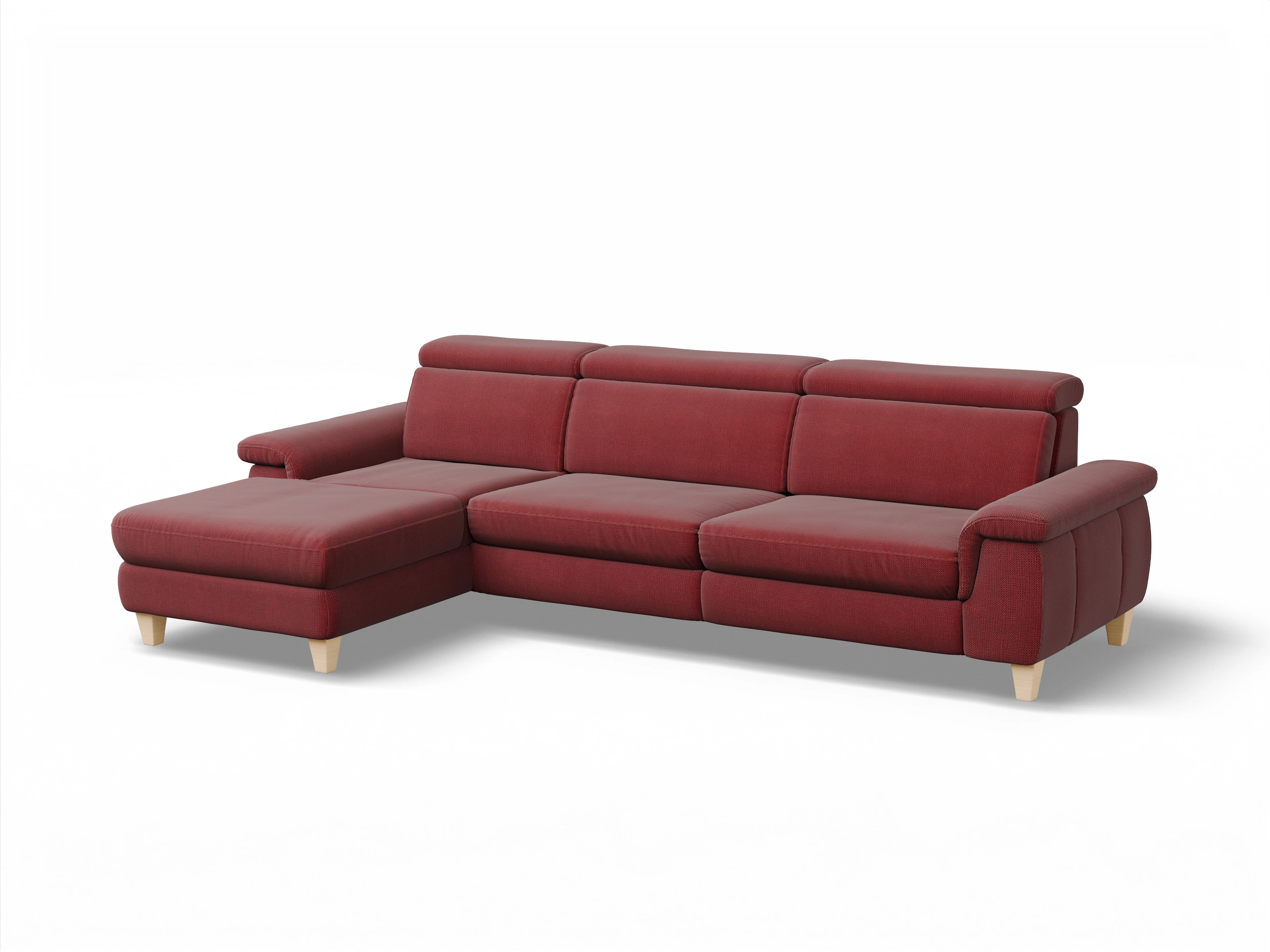 Ansicht des Produktes München Ecksofa links Abschluss offen in Stoff Rot