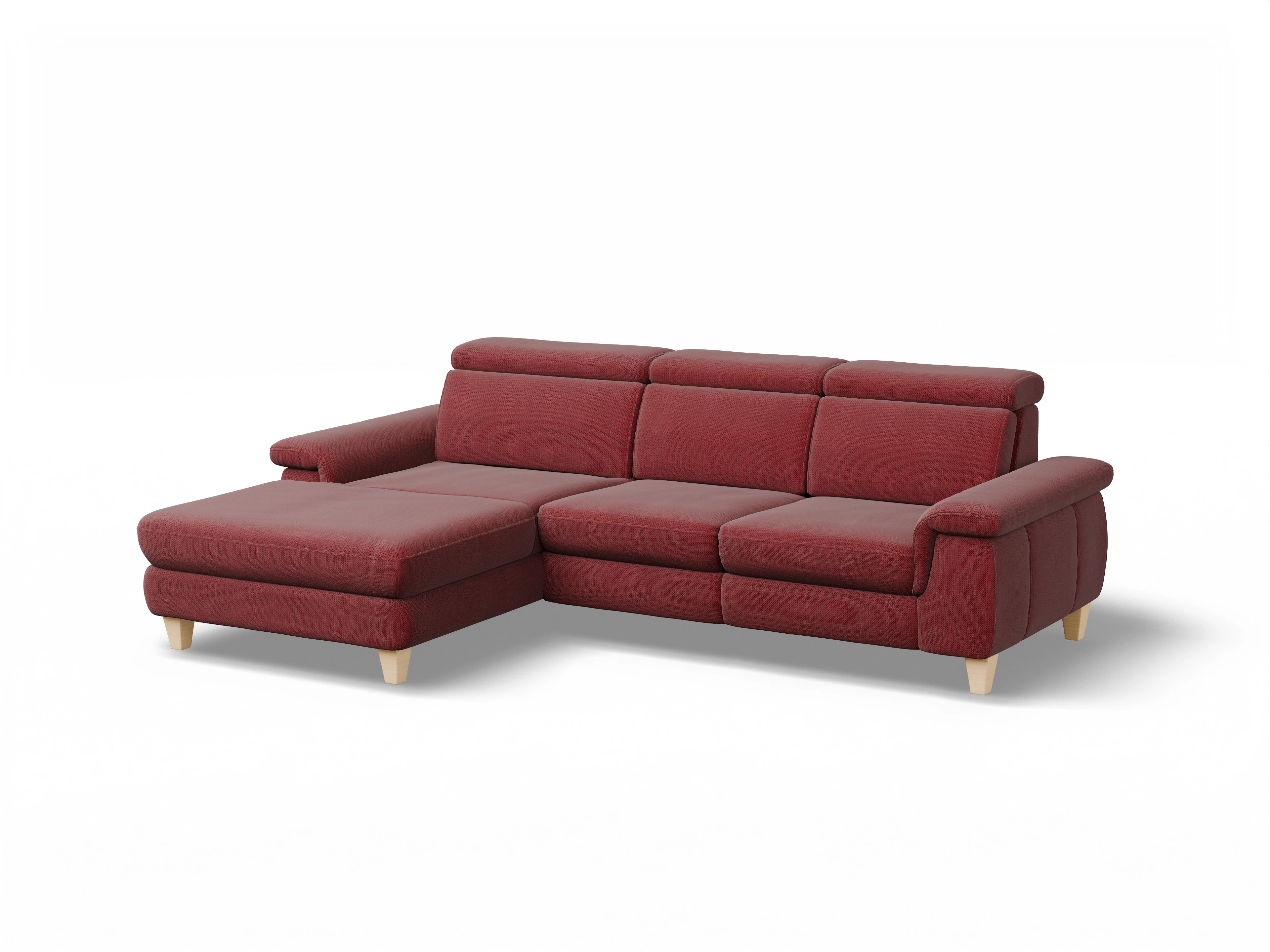 München LOgroß Medium L Ansicht des Produktes München Ecksofa links Abschluss offen in Stoff Rot