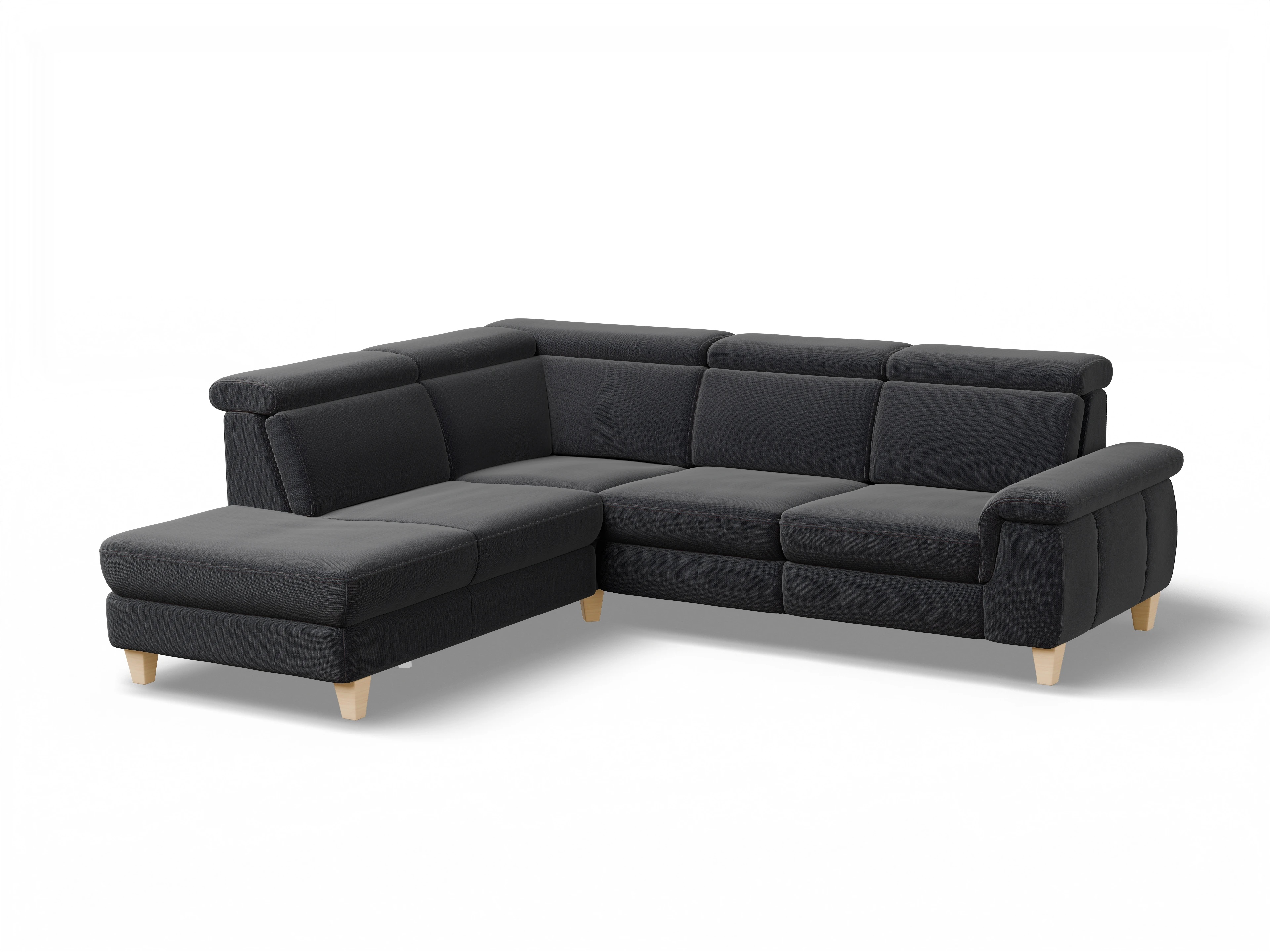 Ansicht des Produktes München Ecksofa links mit Armlehne in Stoff Blau