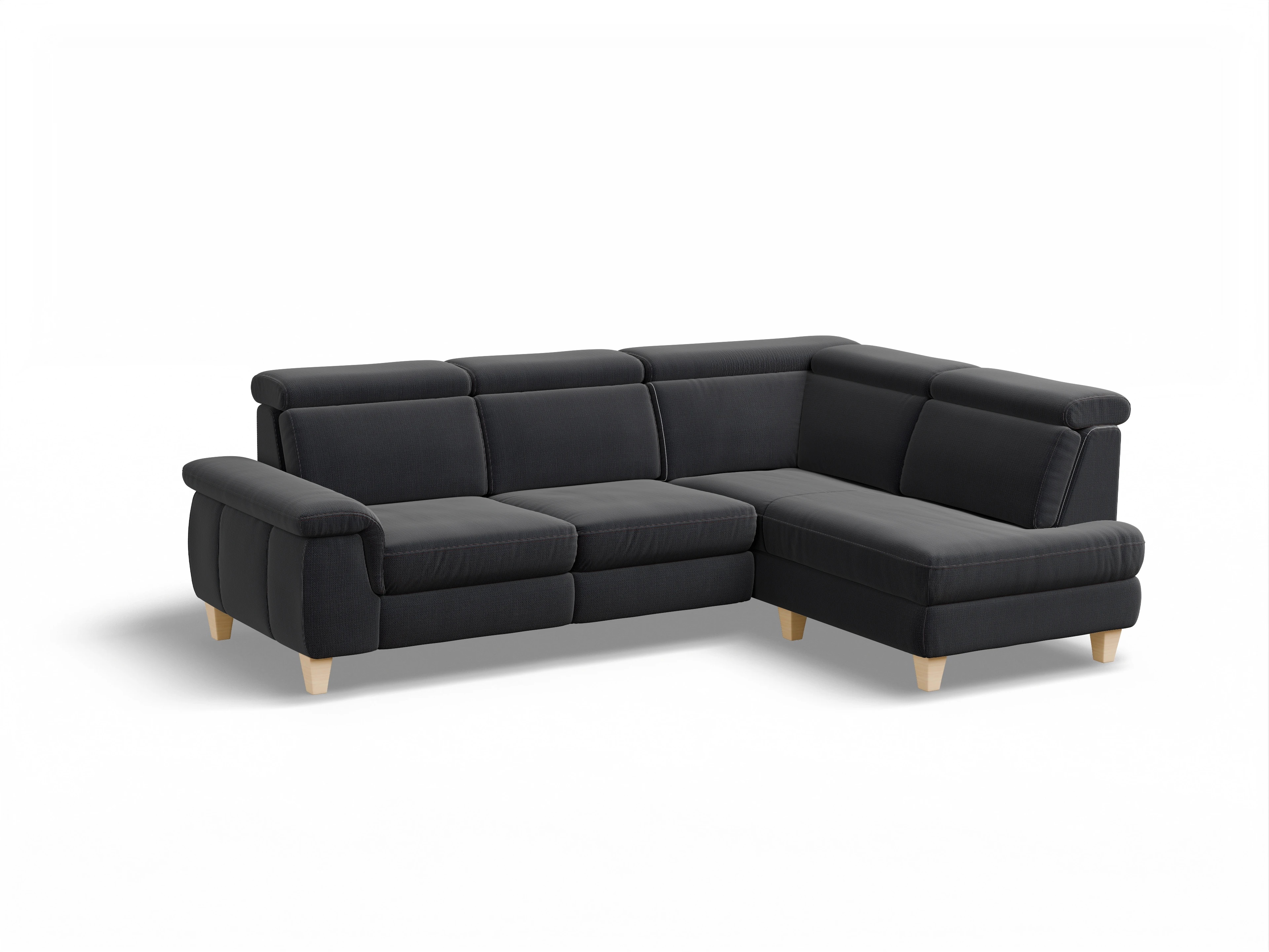 München KO Medium R Ansicht des Produktes München Ecksofa rechts Abschluss offen in Stoff Blau