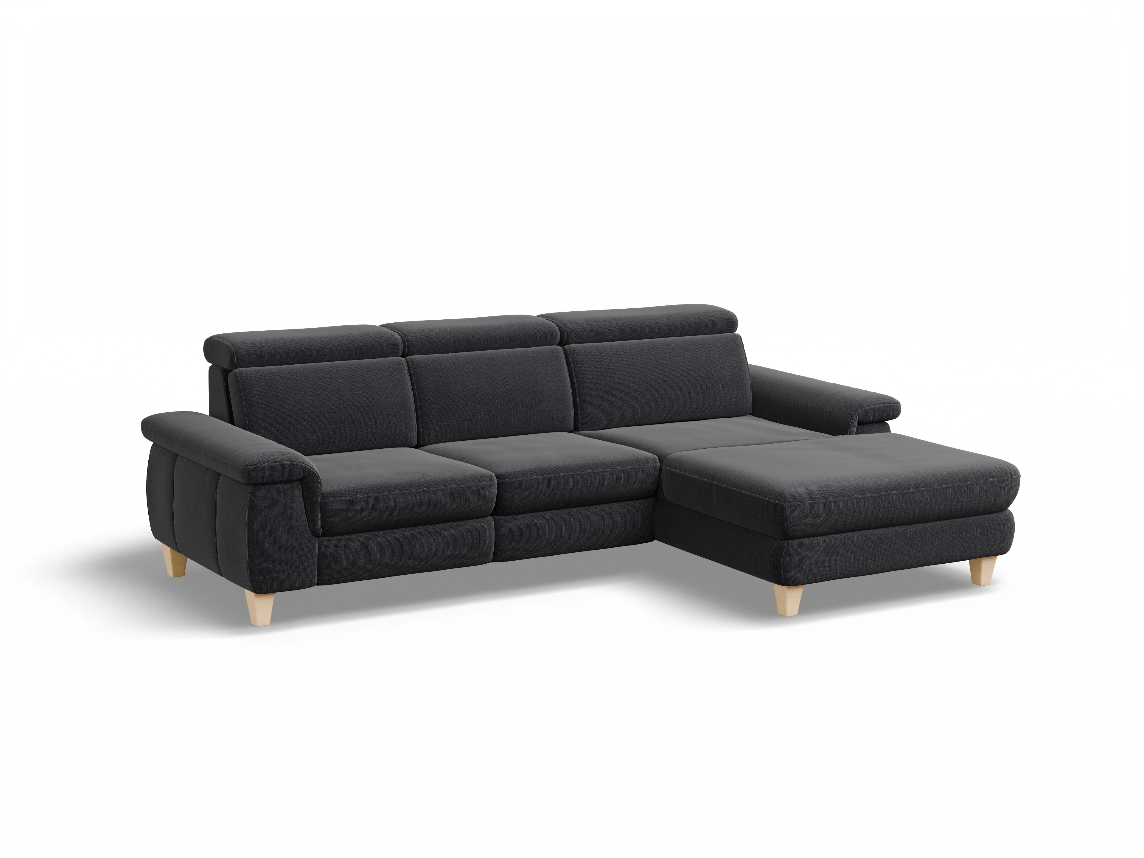 Ansicht des Produktes München Ecksofa rechts Abschluss offen in Stoff Blau
