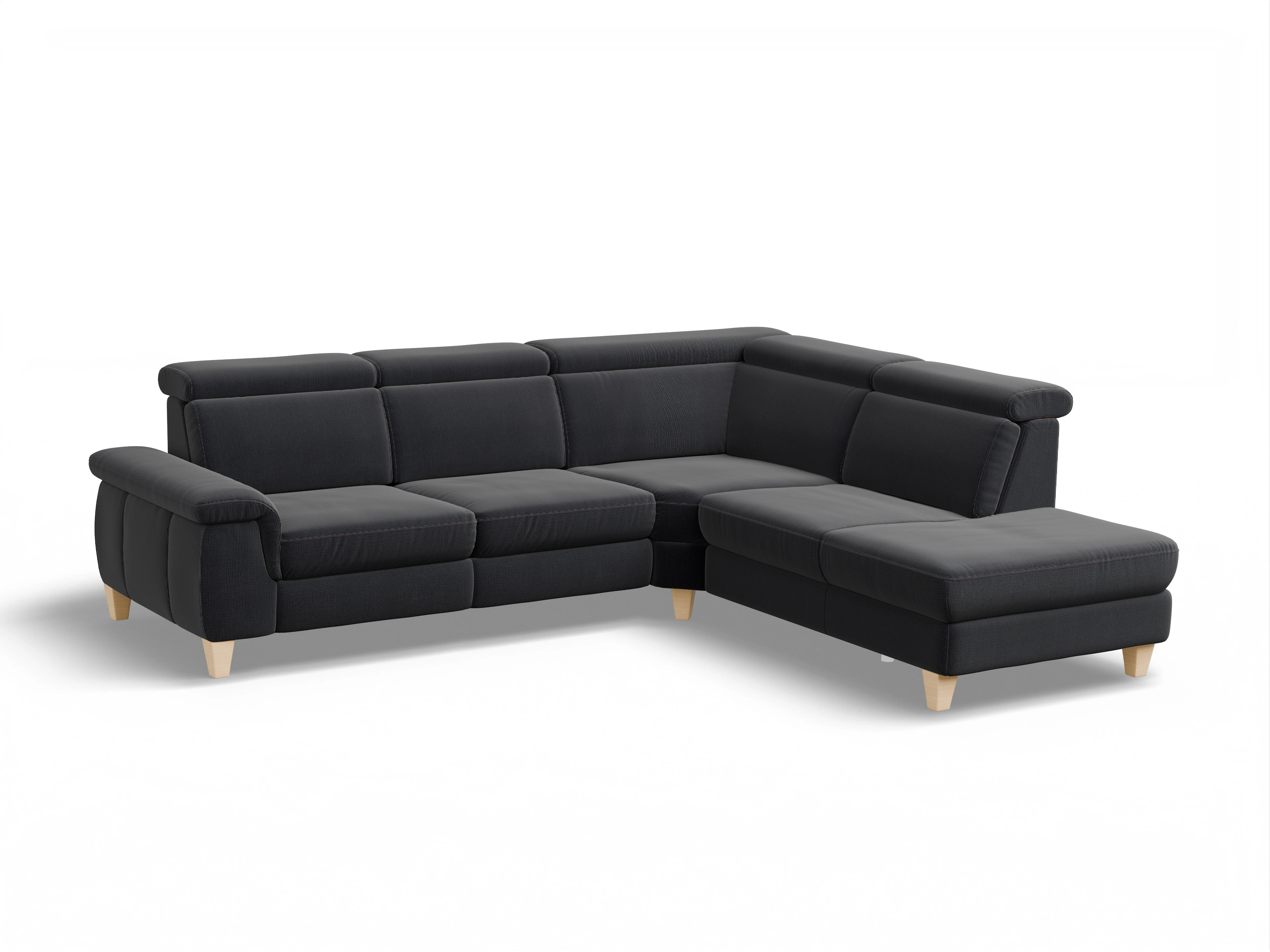 München 1Aho WE Small R Ansicht des Produktes München Ecksofa rechts Abschluss offen in Stoff Blau
