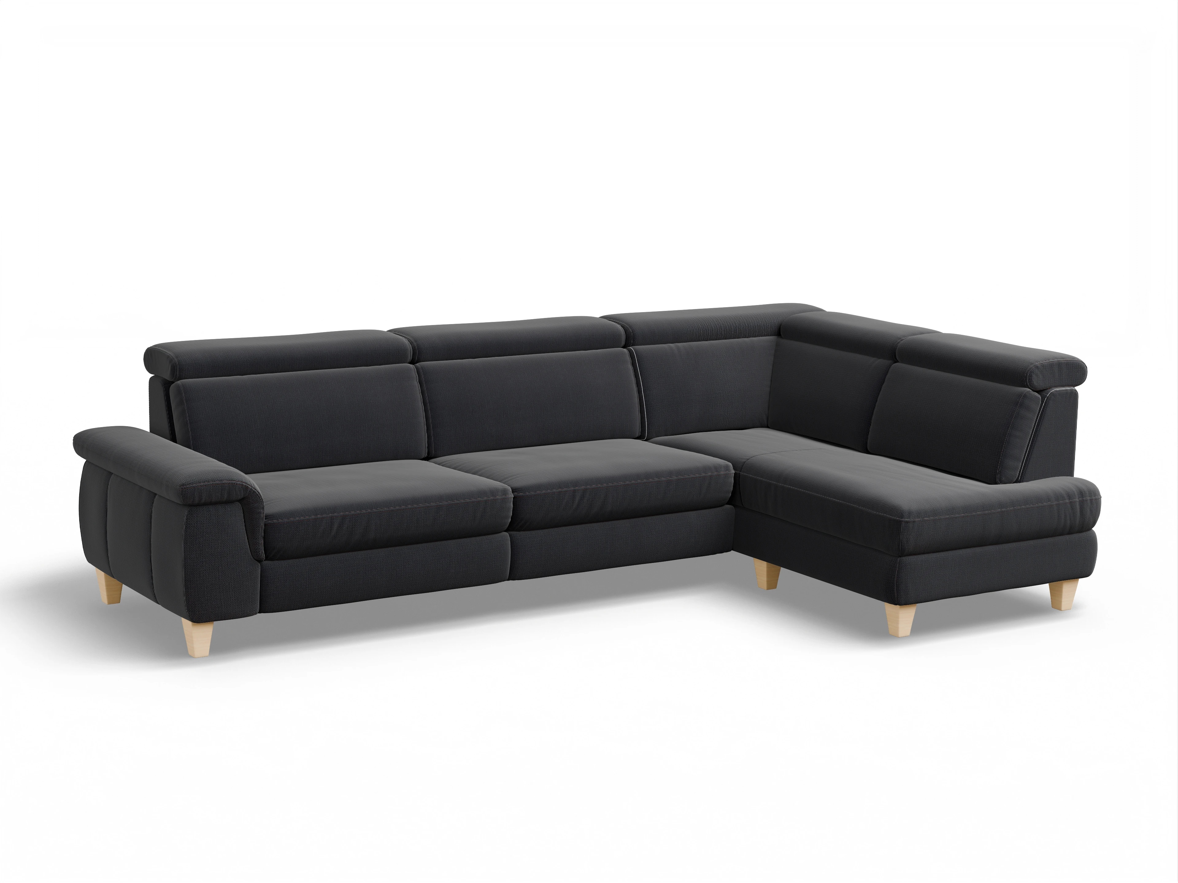 Ansicht des Produktes München Ecksofa rechts Abschluss offen in Stoff Blau