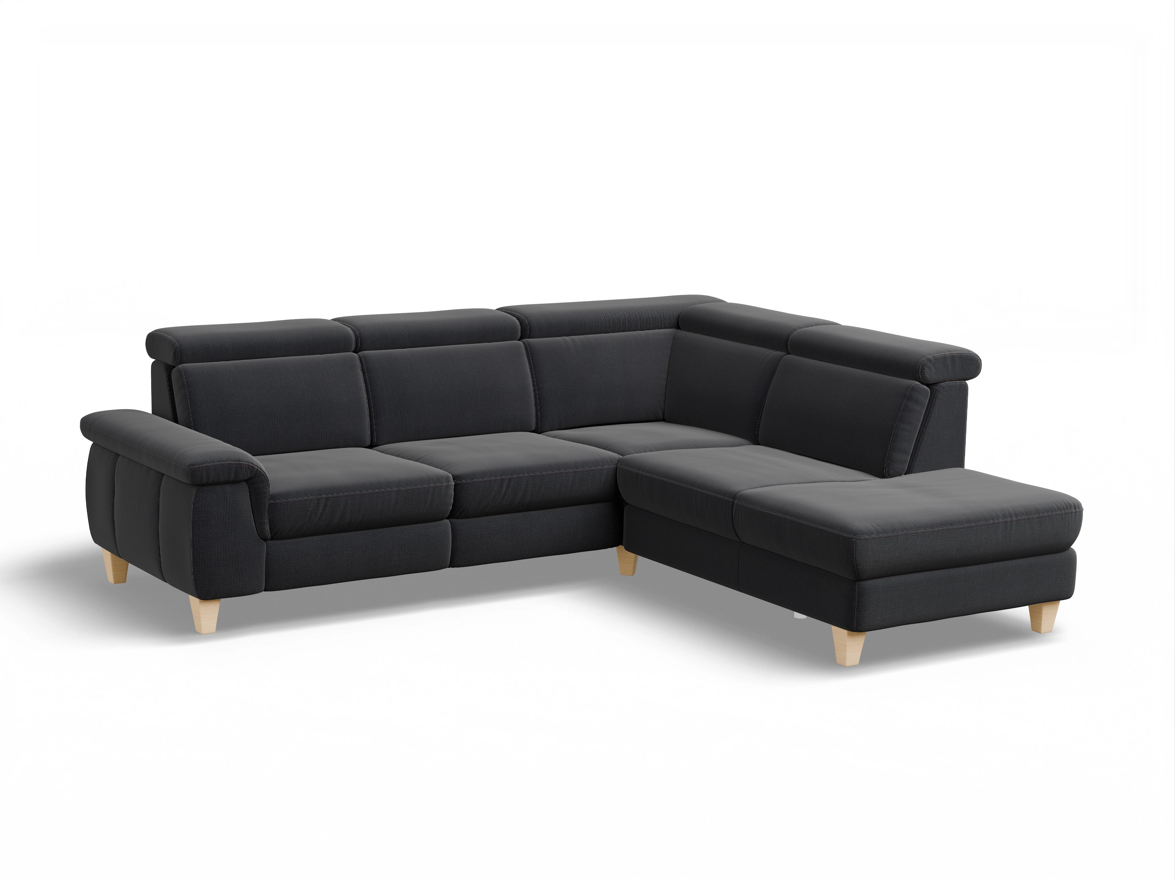 Ansicht des Produktes München Ecksofa rechts Abschluss offen in Stoff Blau