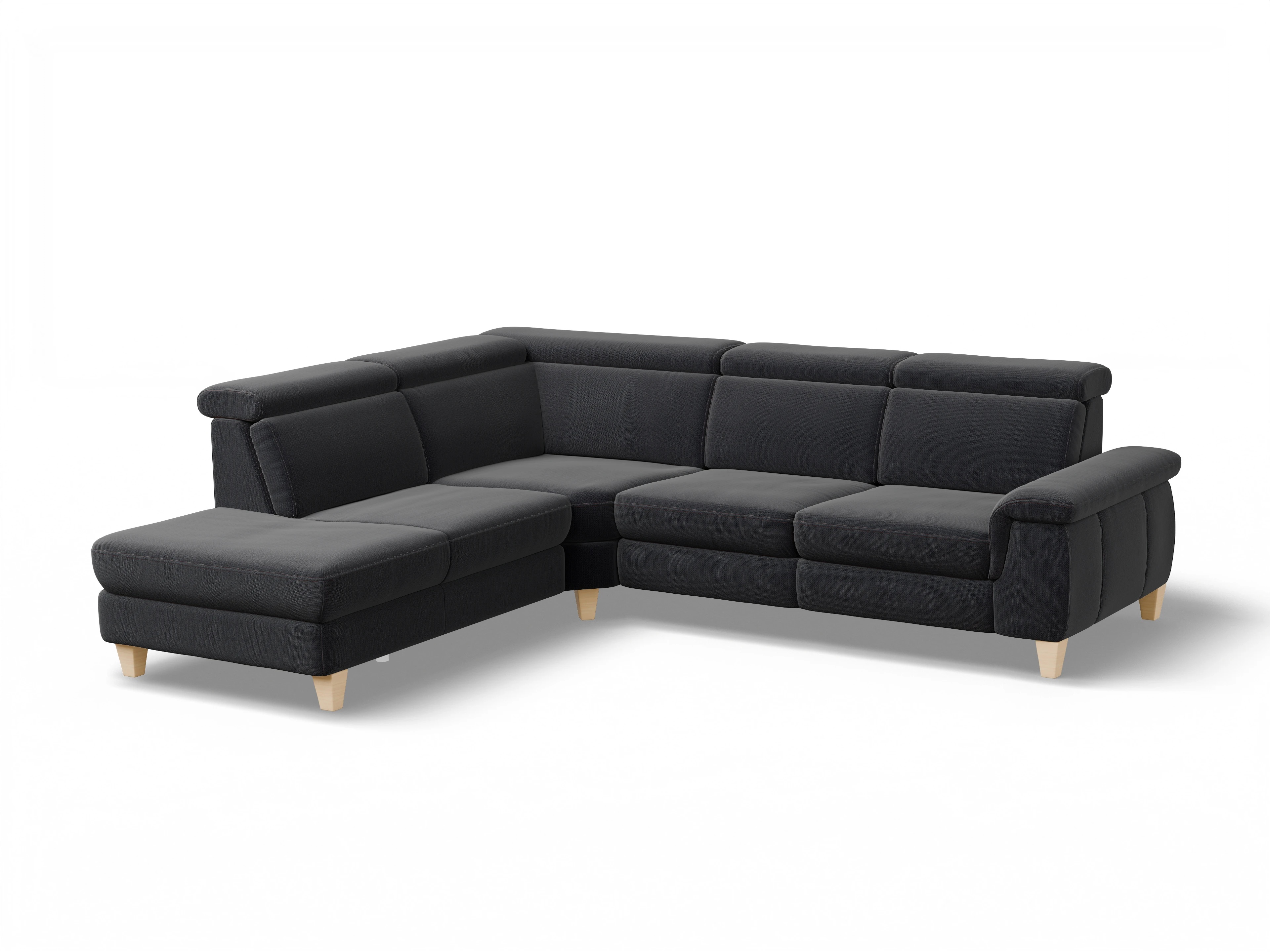 Ansicht des Produktes München Ecksofa links Abschluss offen in Stoff Blau