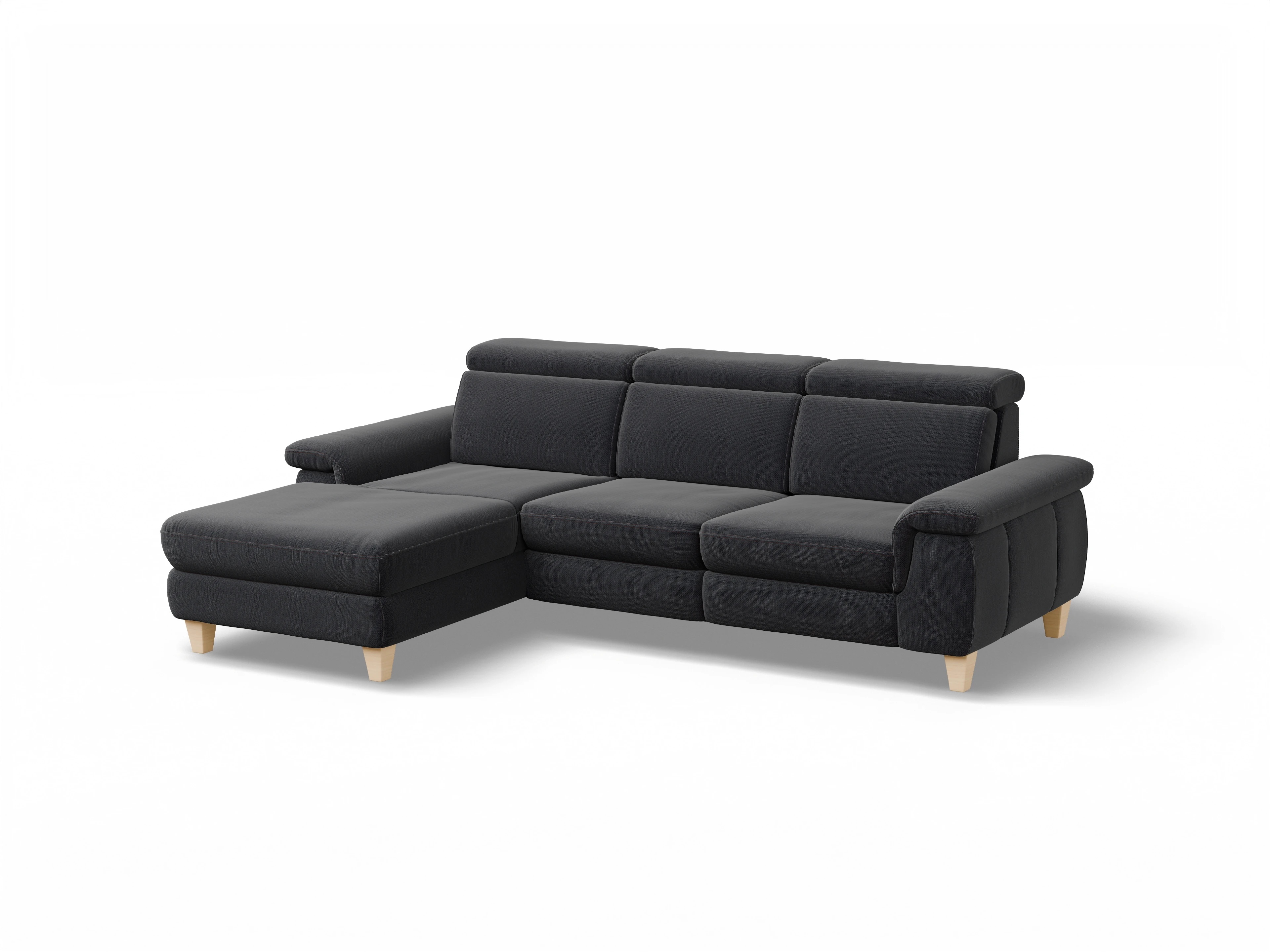 Ansicht des Produktes München Ecksofa links Abschluss offen in Stoff Blau
