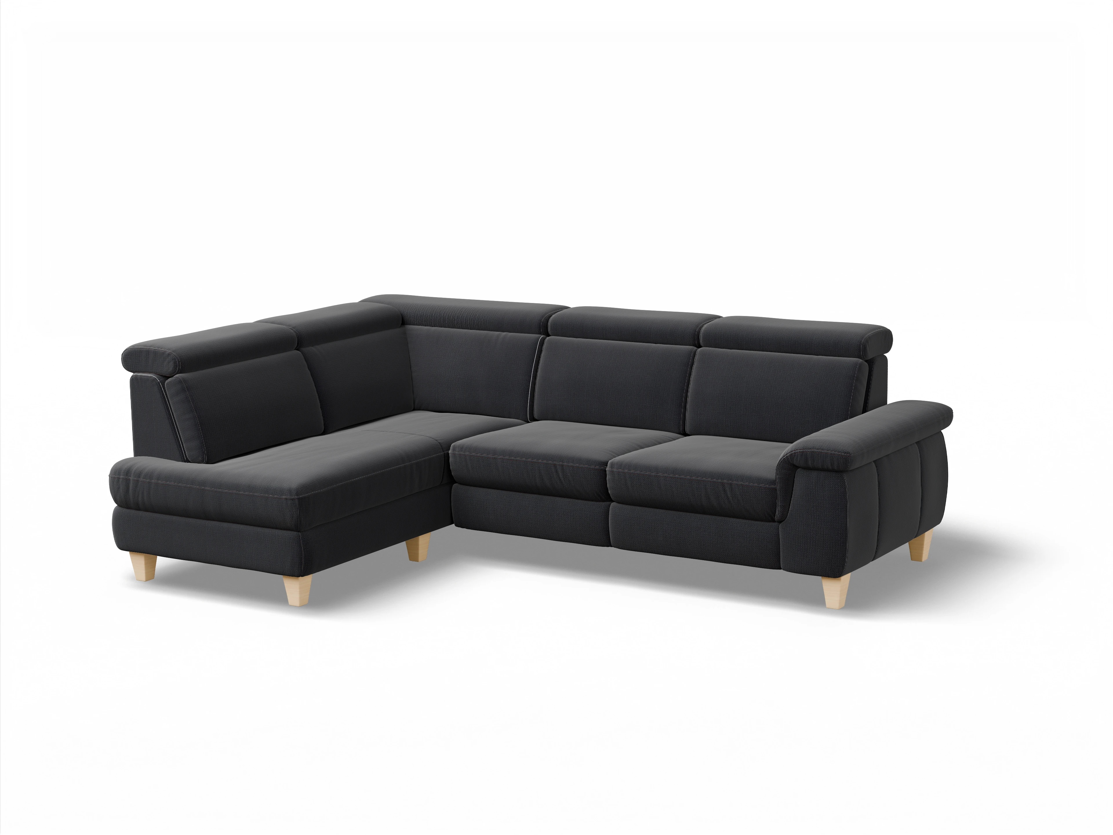 München KO Medium L Ansicht des Produktes München Ecksofa links Abschluss offen in Stoff Blau