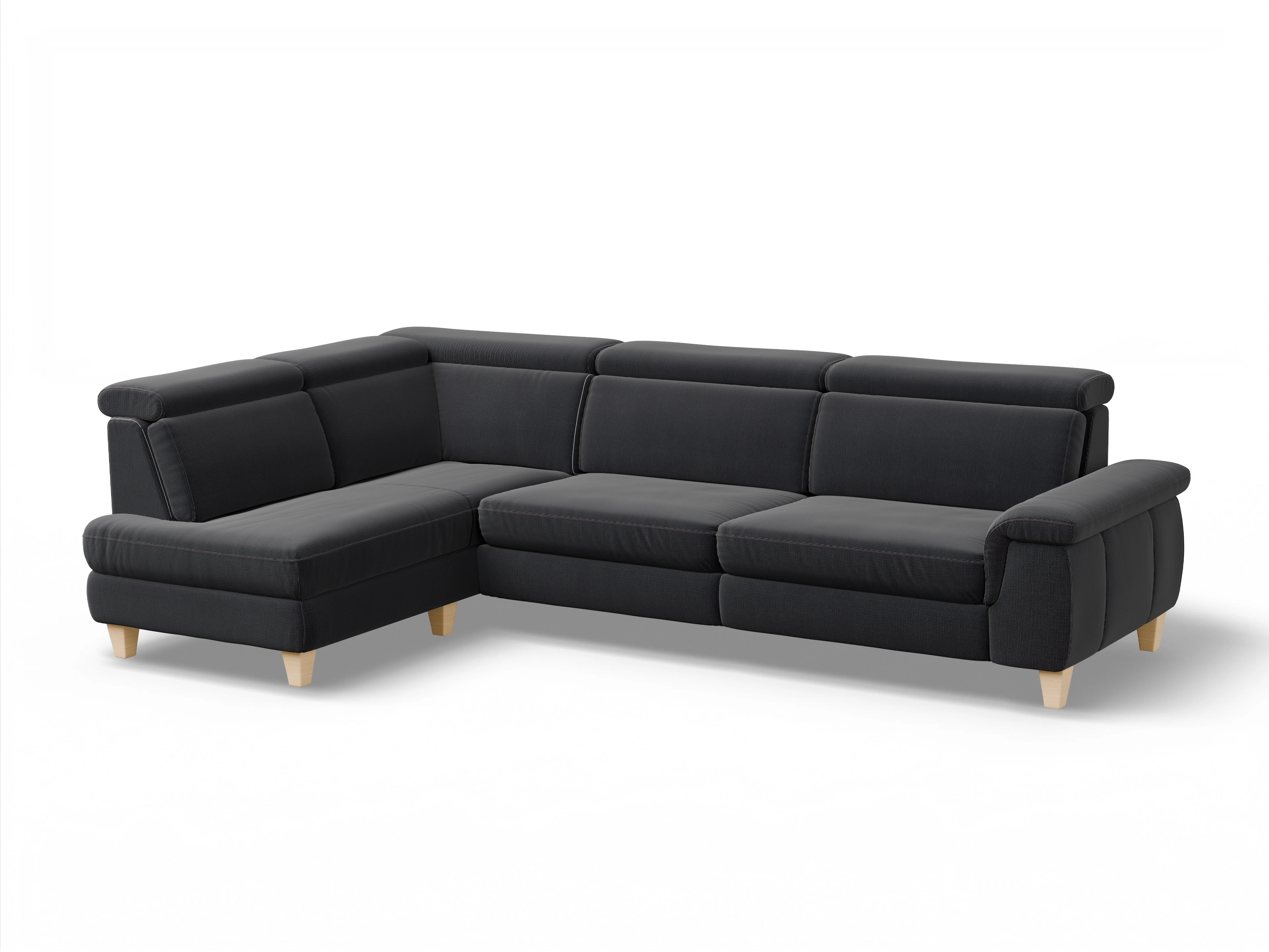 Ansicht des Produktes München Ecksofa links Abschluss offen in Stoff Blau