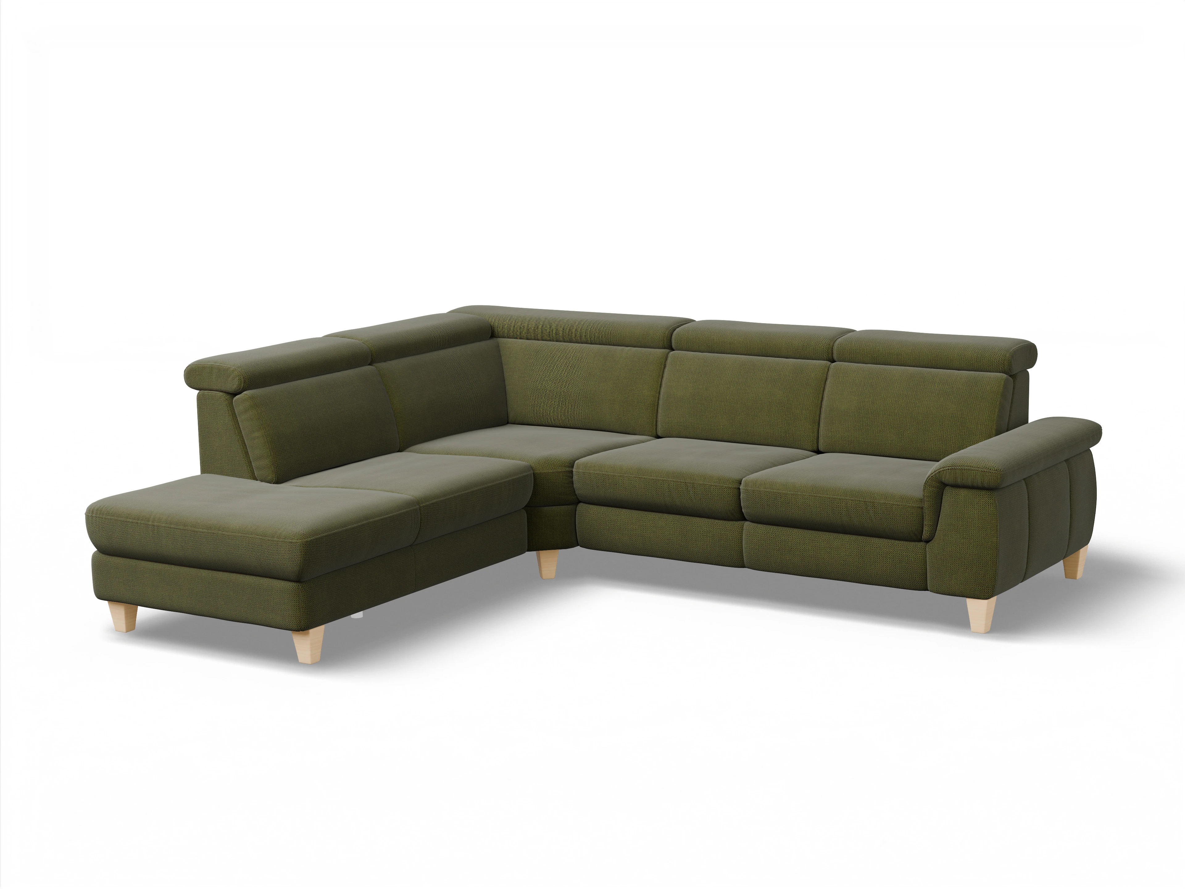 München 1Aho WE Small L Ansicht des Produktes München Ecksofa links Abschluss offen in Stoff Grün