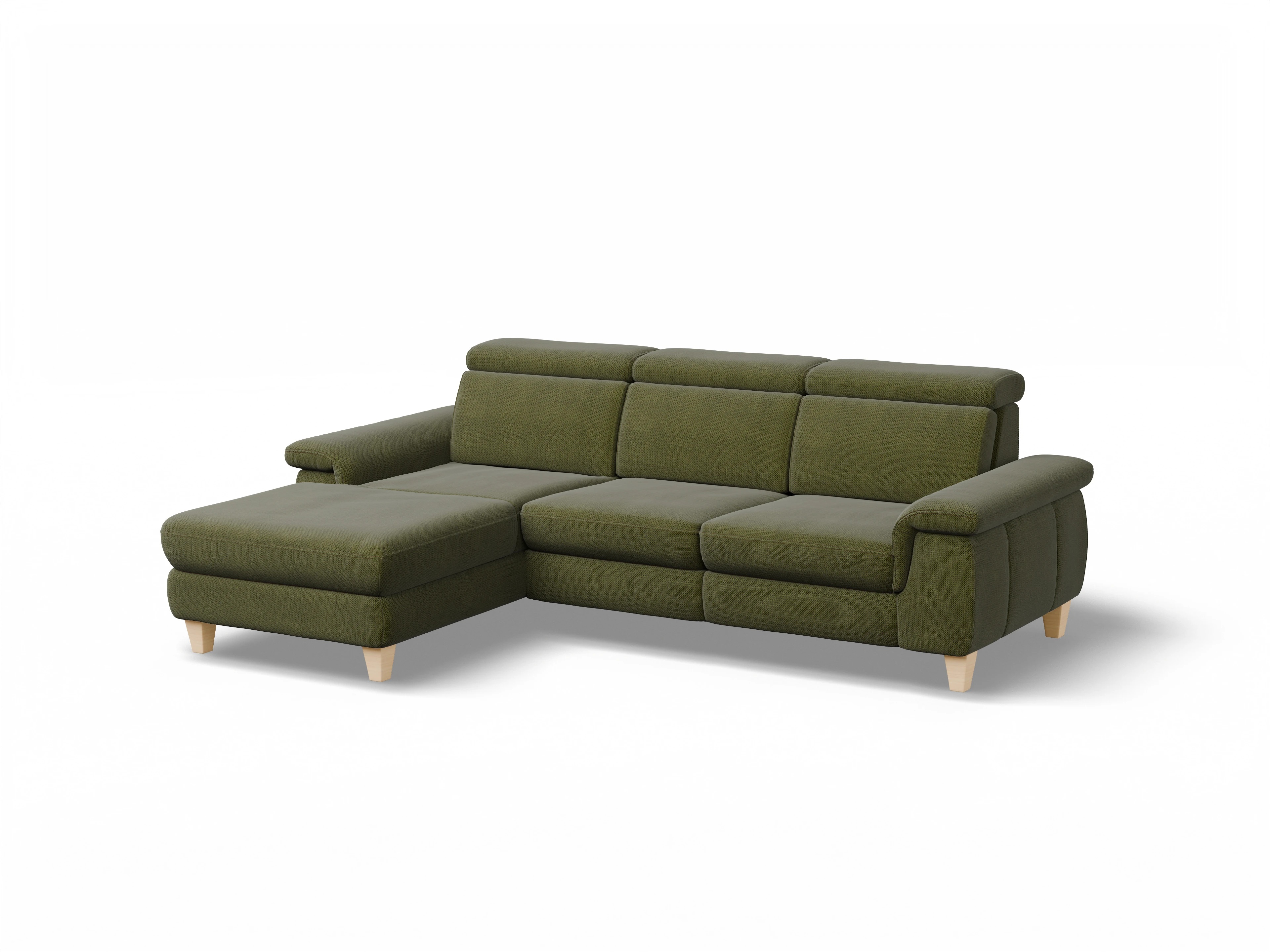 München LO Medium L Ansicht des Produktes München Ecksofa links Abschluss offen in Stoff Grün