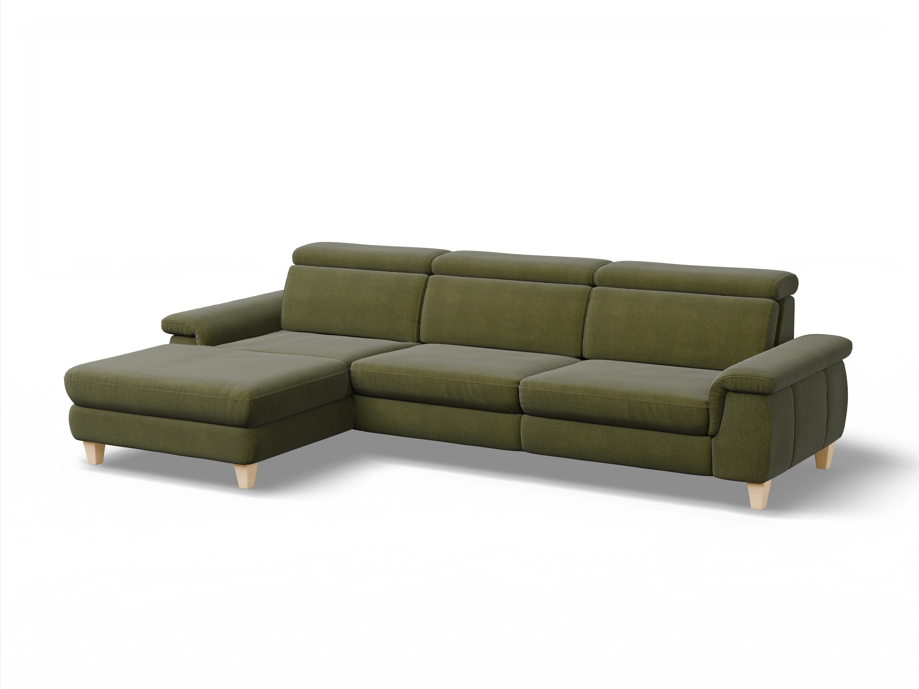 Ansicht des Produktes München Ecksofa links Abschluss offen in Stoff Grün