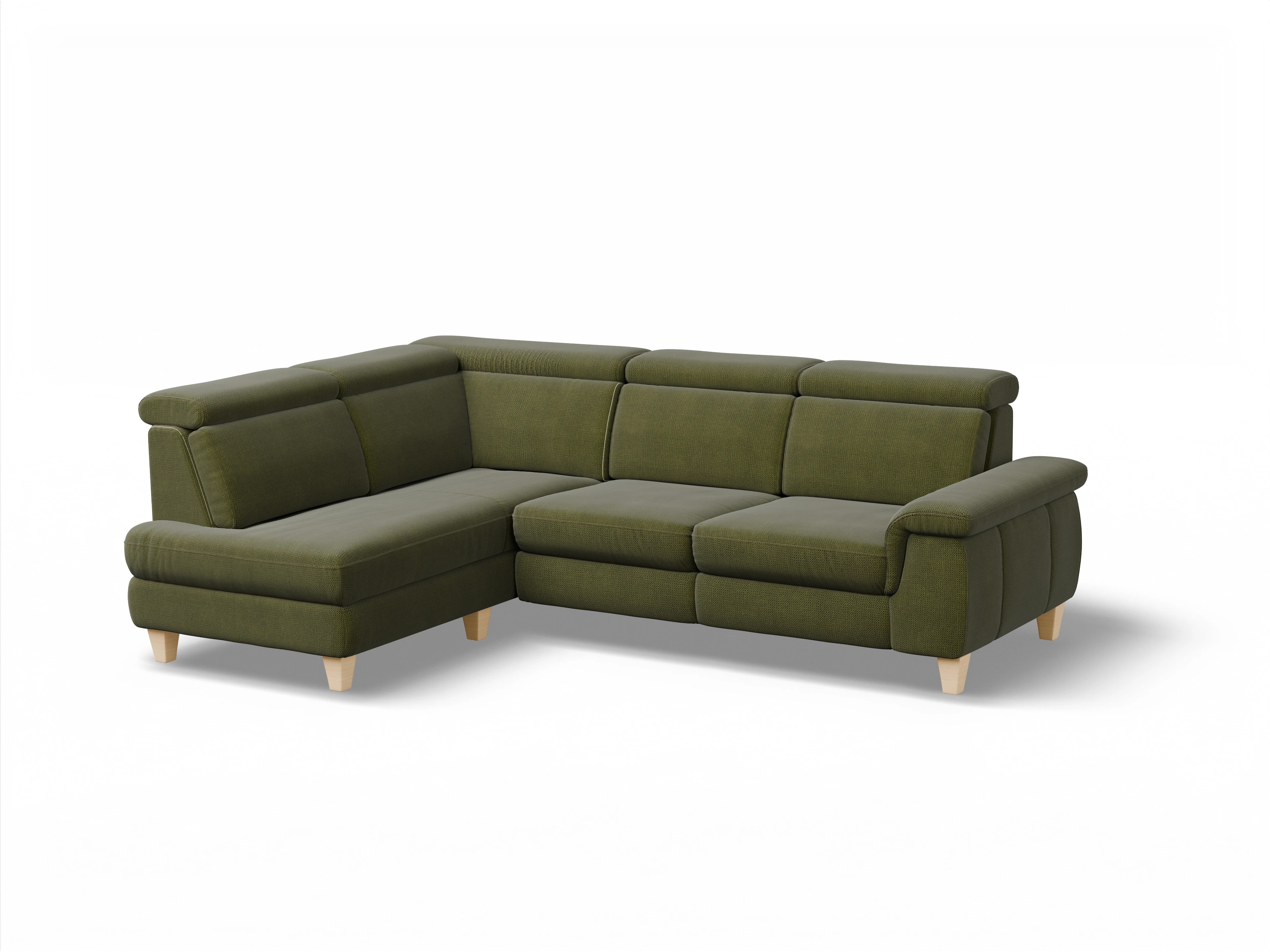 München KO Medium L Ansicht des Produktes München Ecksofa links Abschluss offen in Stoff Grün