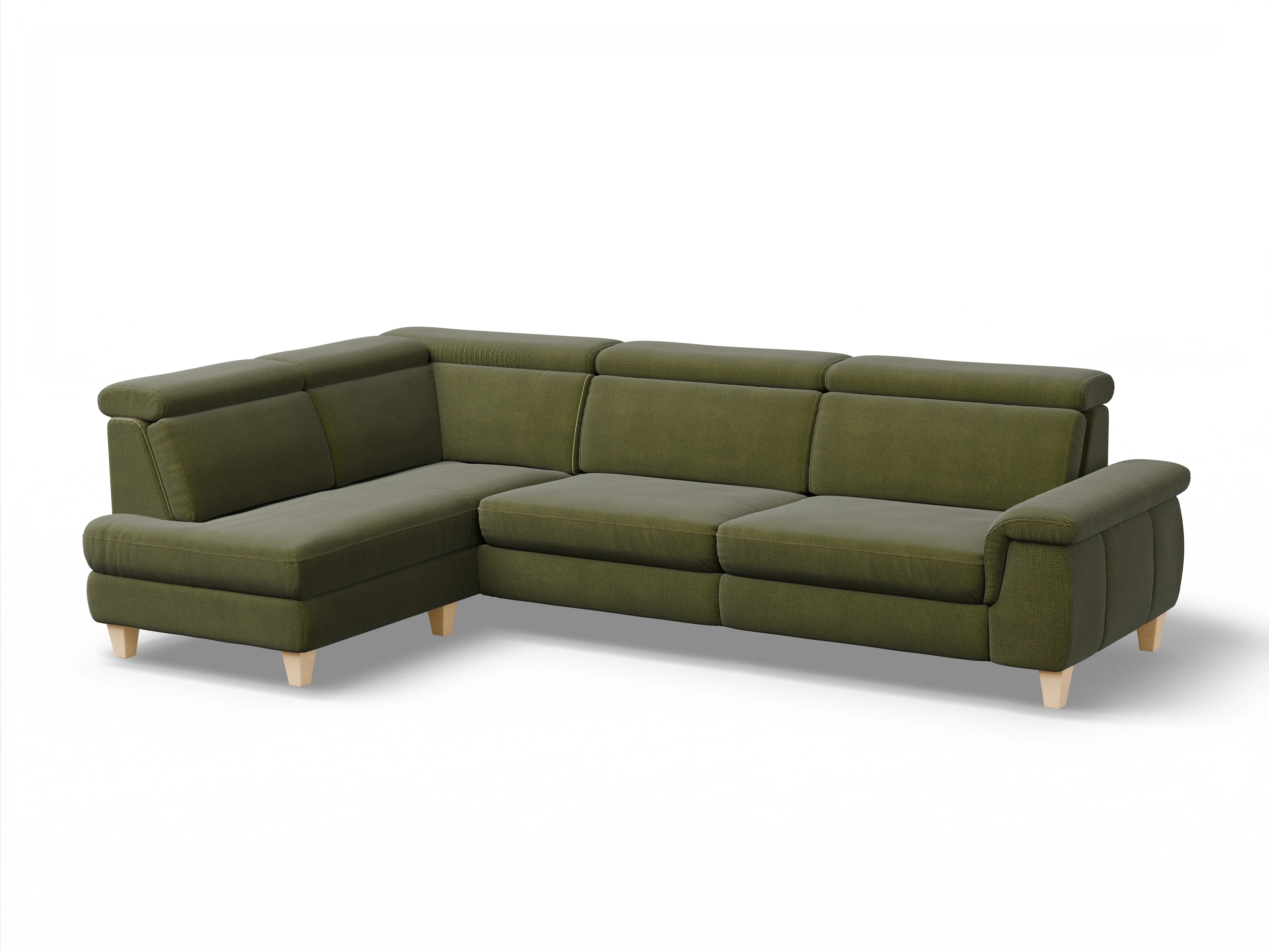 Ansicht des Produktes München Ecksofa links Abschluss offen in Stoff Grün