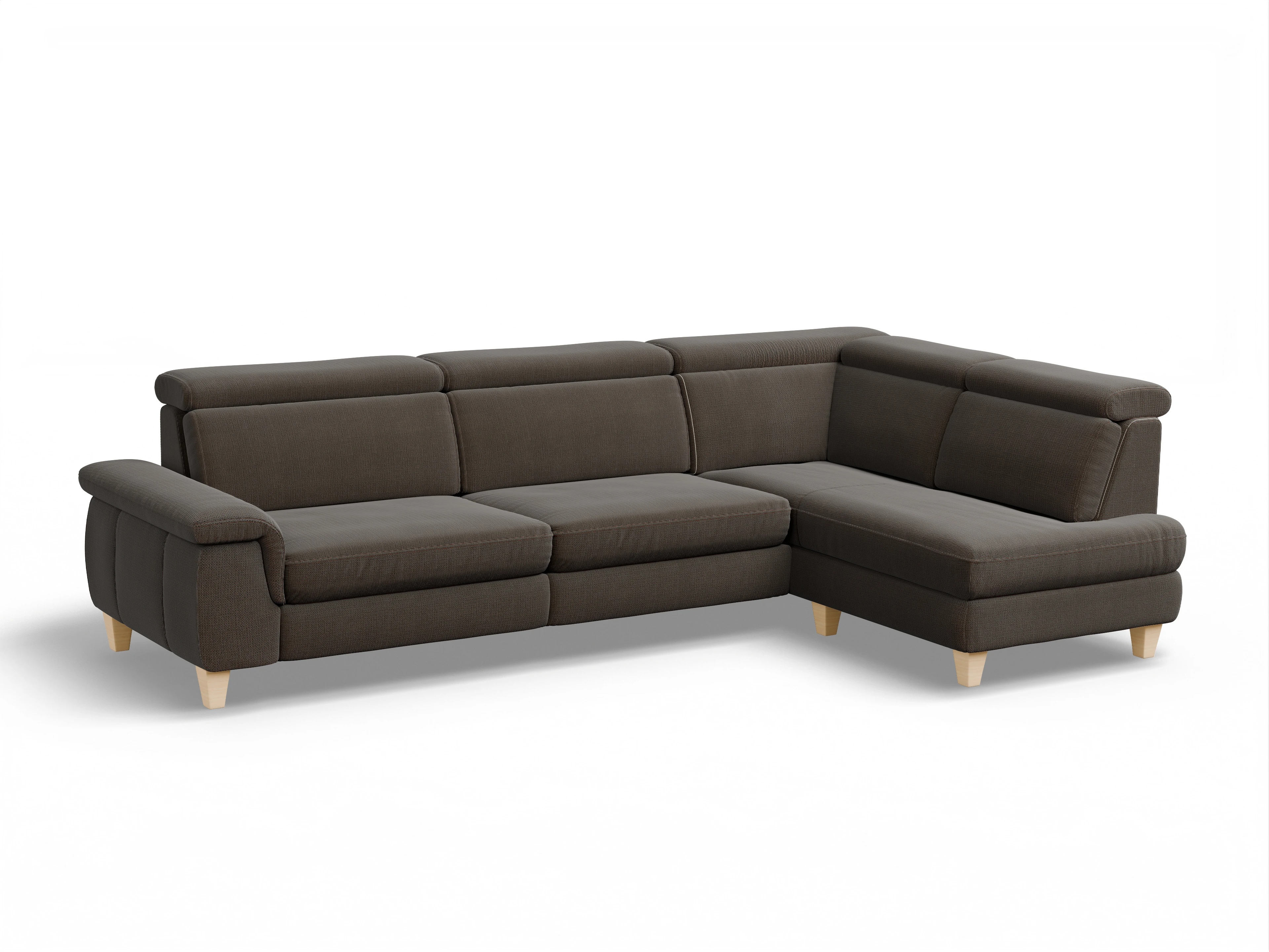 Ansicht des Produktes München Ecksofa rechts Abschluss offen in Stoff Braun