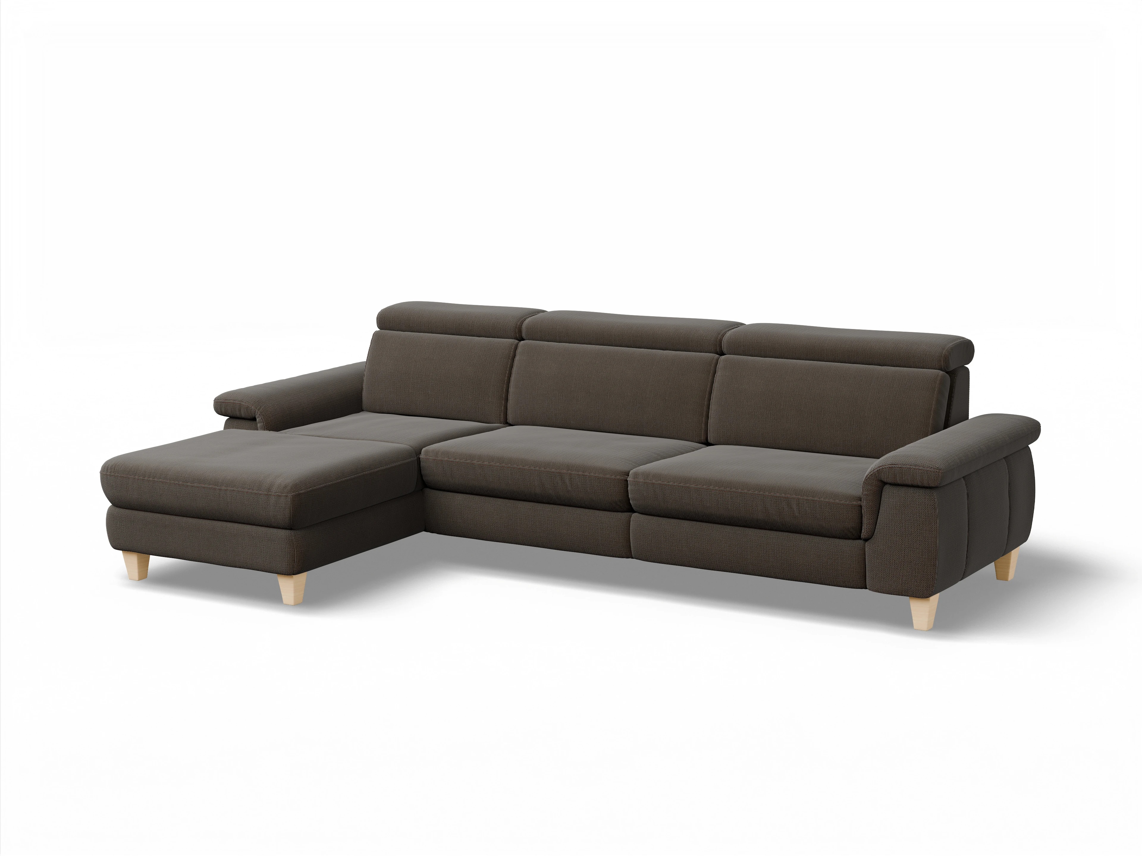Ansicht des Produktes München Ecksofa links Abschluss offen in Stoff Braun